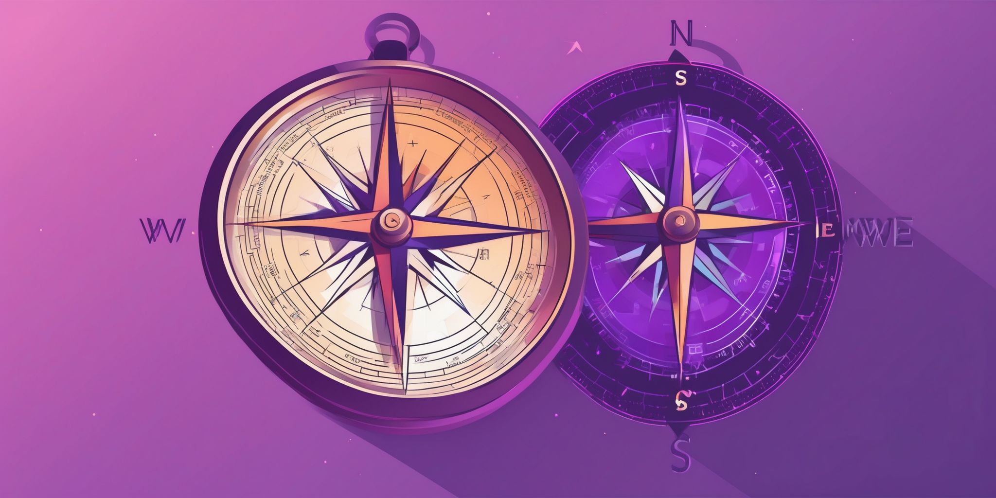 Compass in flat illustration style, colorful purple gradient colors