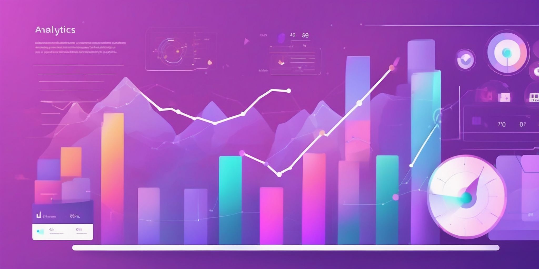 Analytics in flat illustration style, colorful purple gradient colors