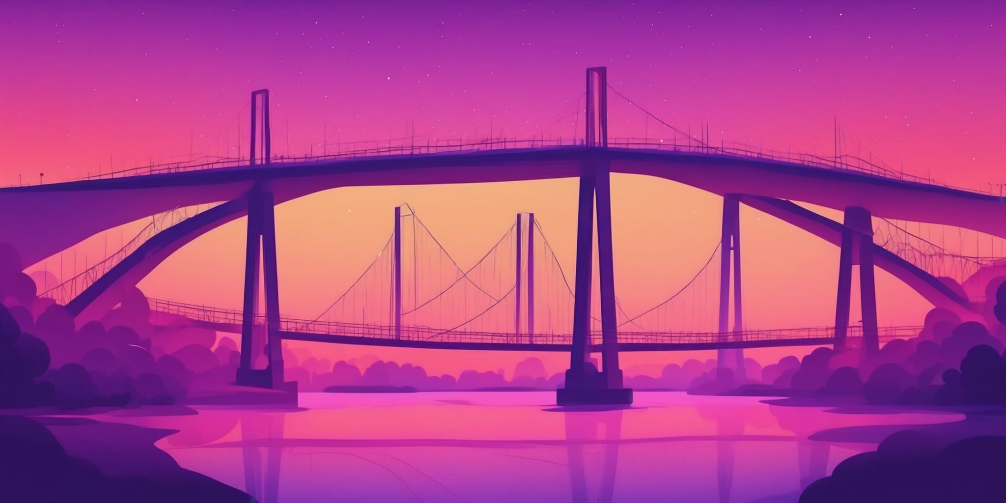 Bridge in flat illustration style, colorful purple gradient colors