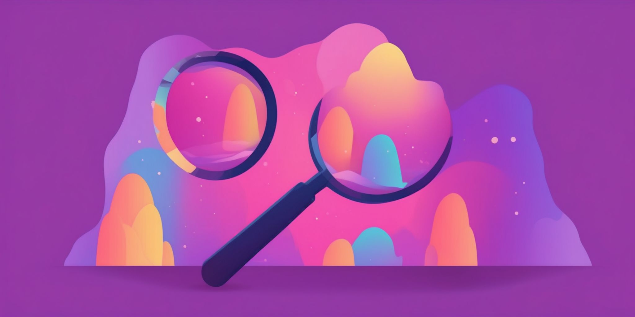 Magnifying glass in flat illustration style, colorful purple gradient colors