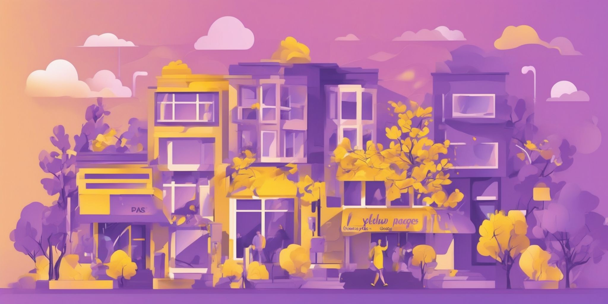 Google search - Yellow Pages in flat illustration style, colorful purple gradient colors