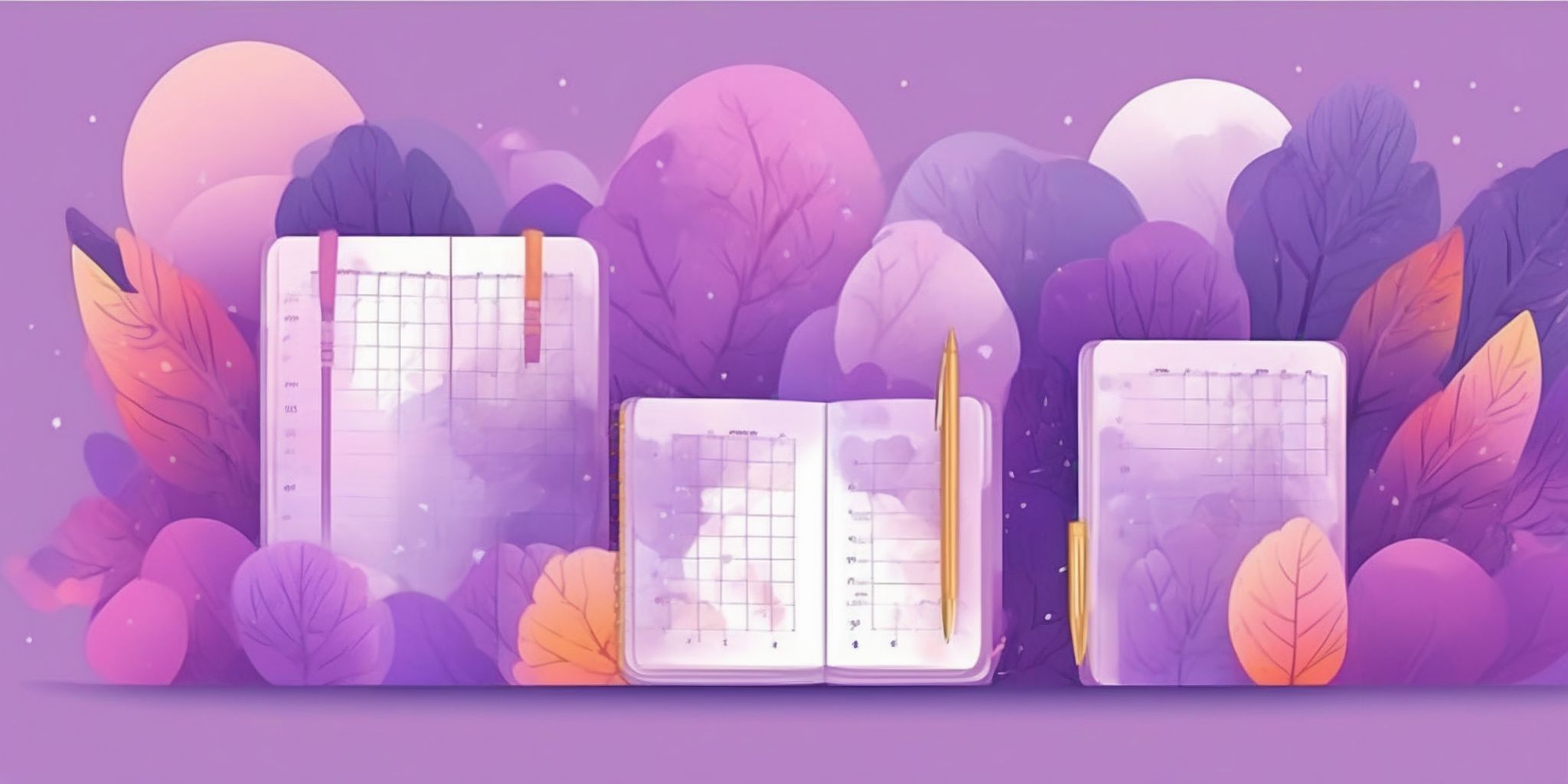 planner in flat illustration style, colorful purple gradient colors