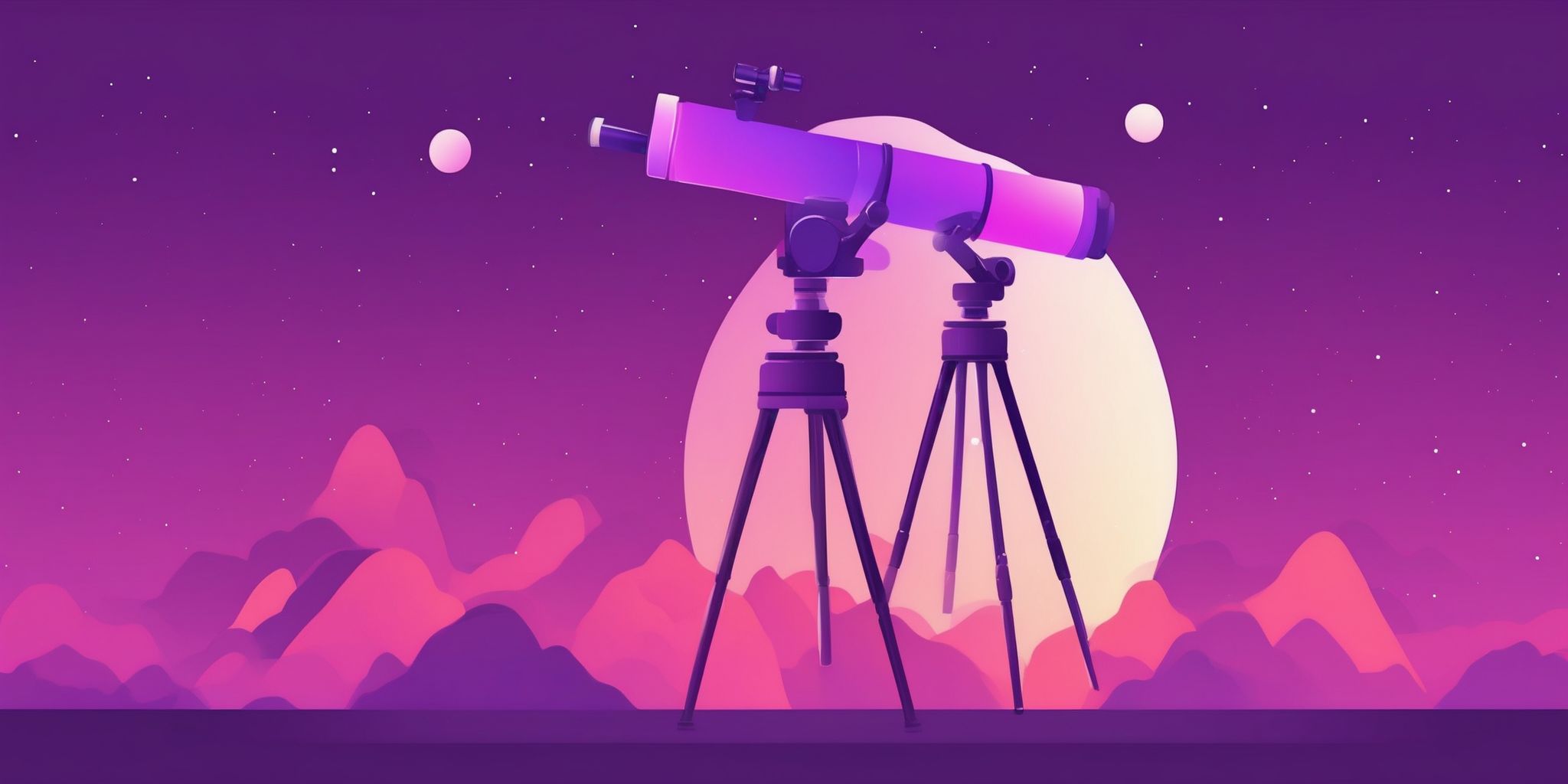 Telescope in flat illustration style, colorful purple gradient colors