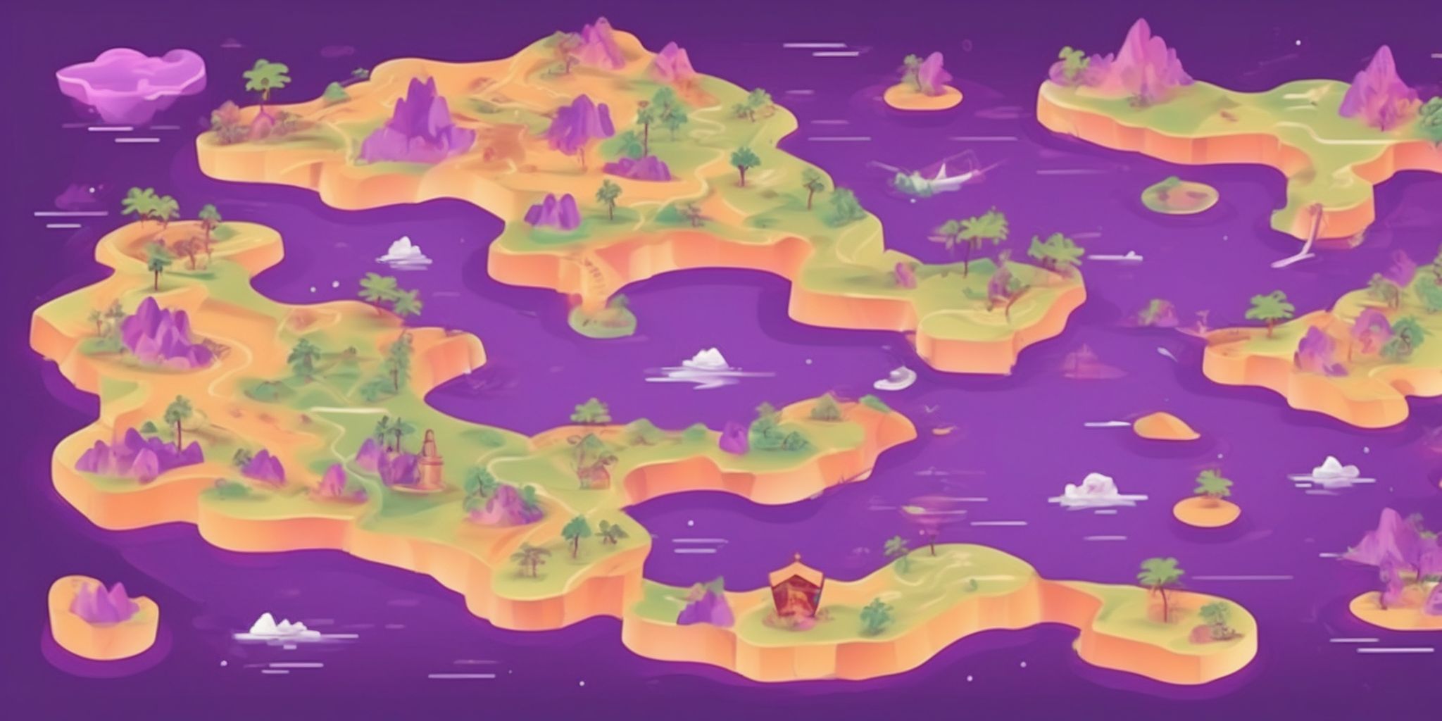 Treasure map in flat illustration style, colorful purple gradient colors