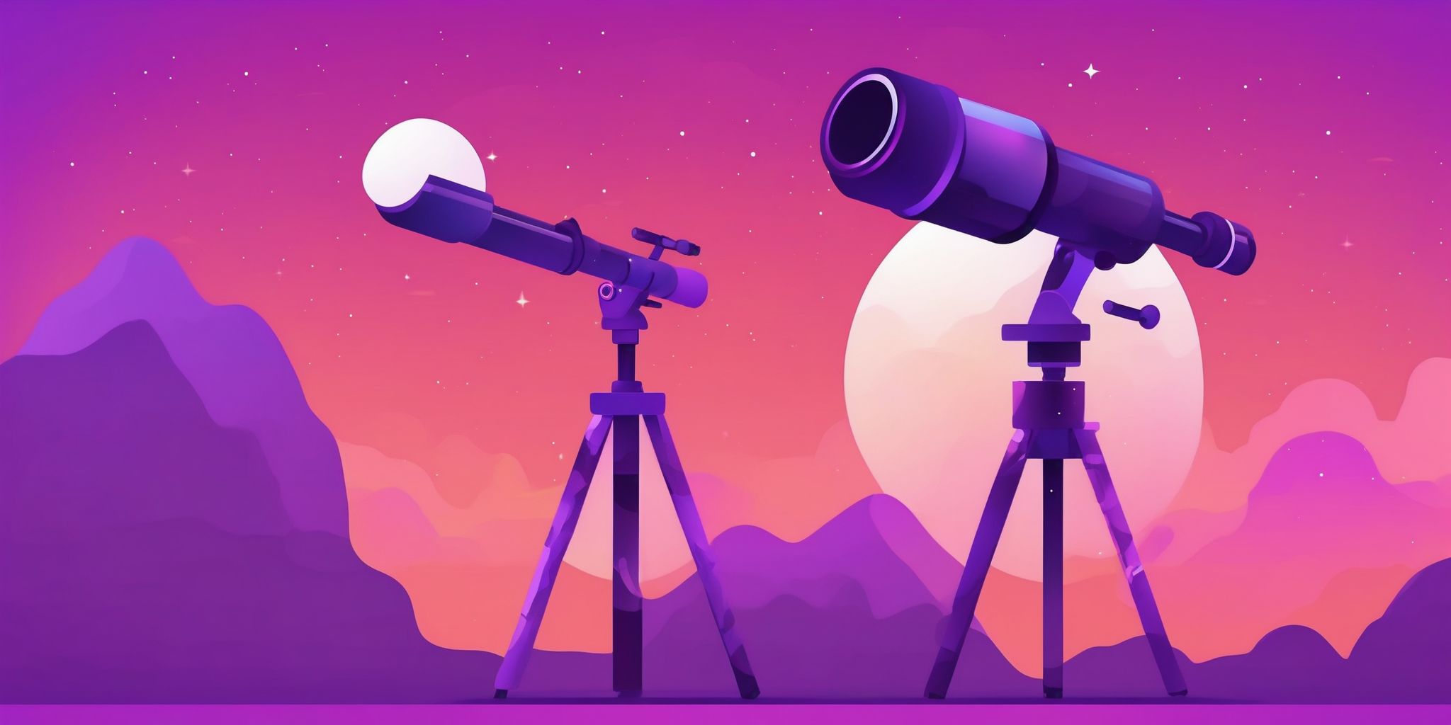 Telescope in flat illustration style, colorful purple gradient colors