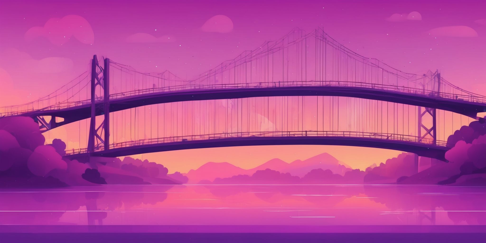 Bridge in flat illustration style, colorful purple gradient colors