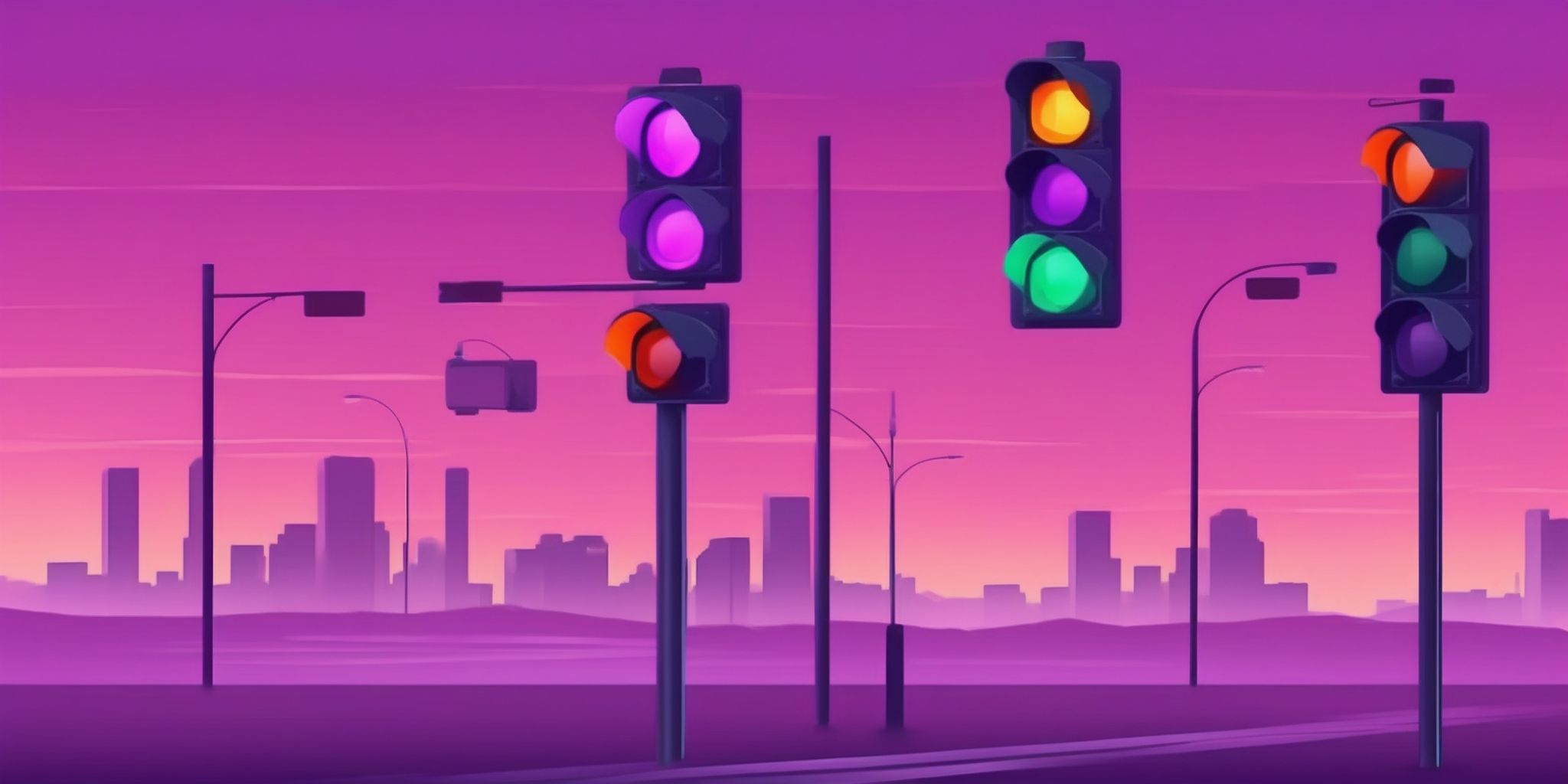 Traffic signal in flat illustration style, colorful purple gradient colors