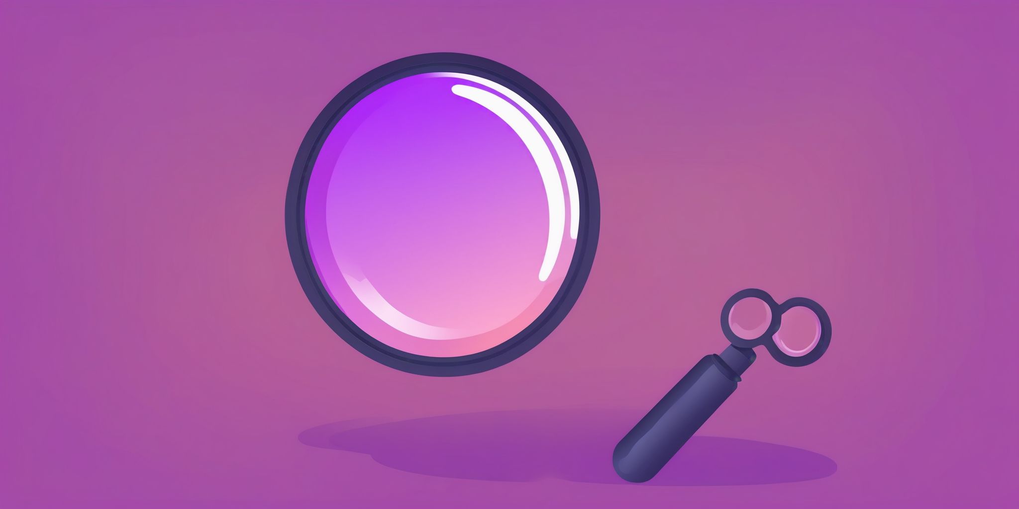 Magnifying glass in flat illustration style, colorful purple gradient colors