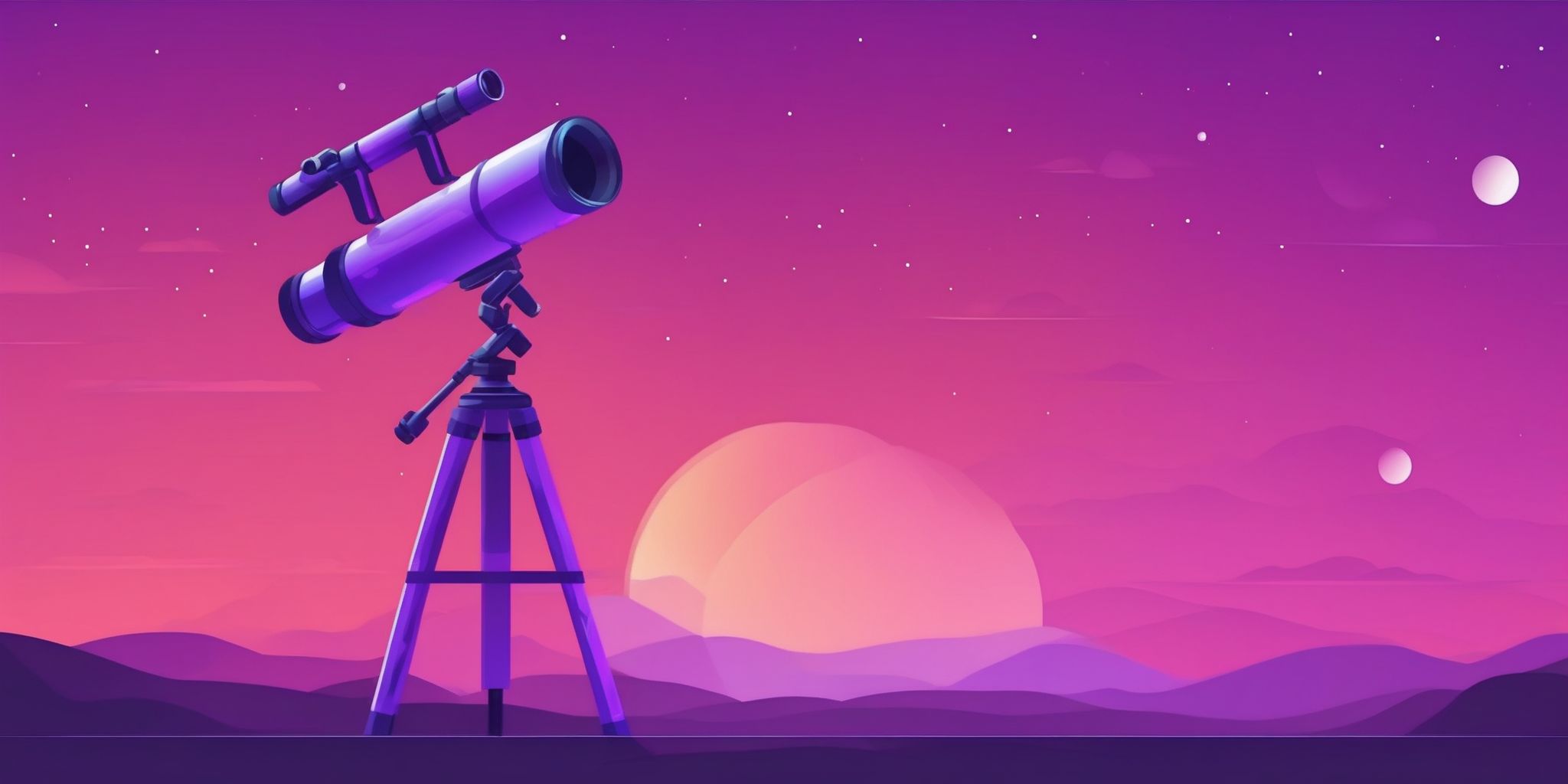 Telescope in flat illustration style, colorful purple gradient colors