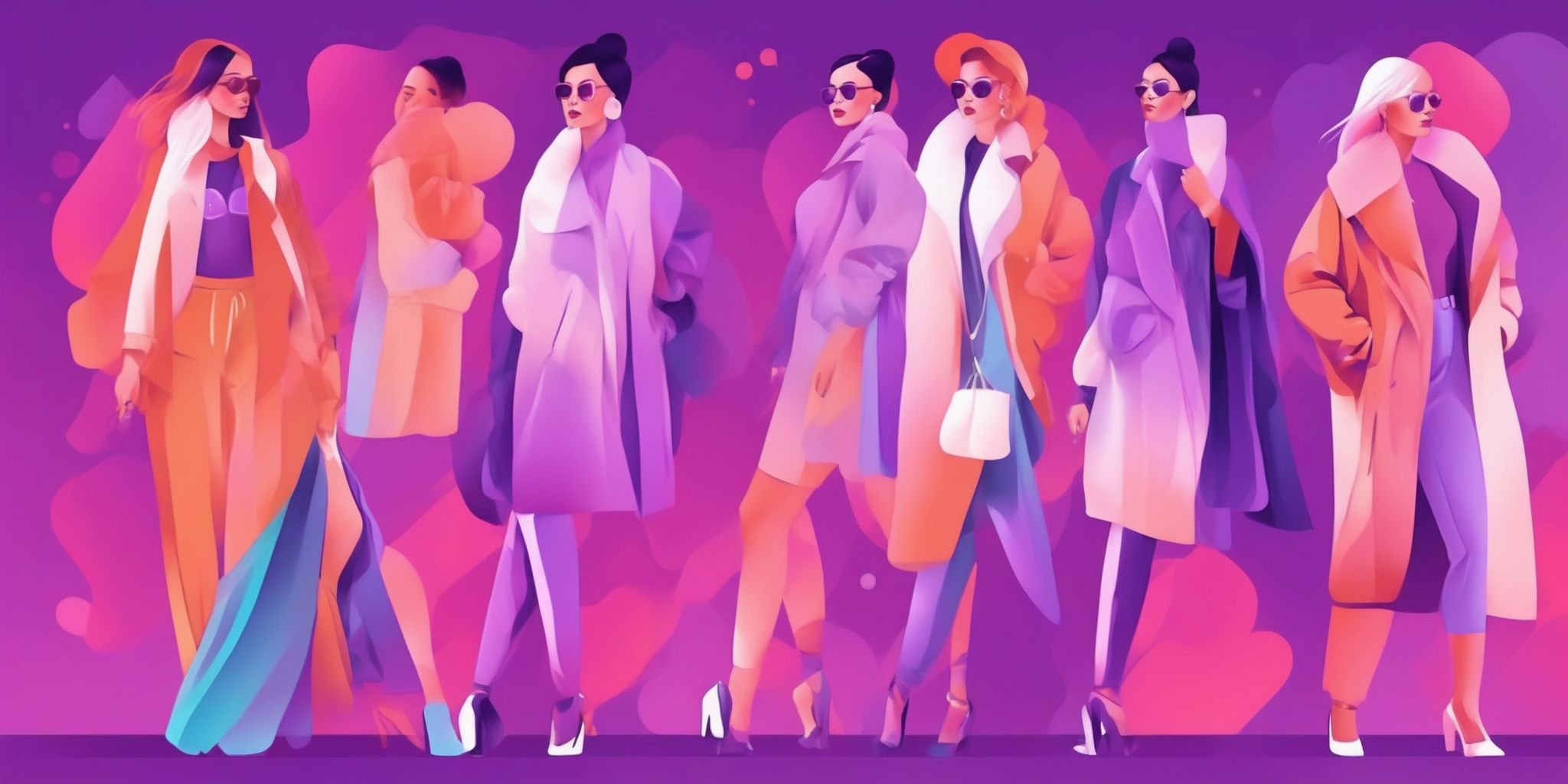 Fashion trends in flat illustration style, colorful purple gradient colors