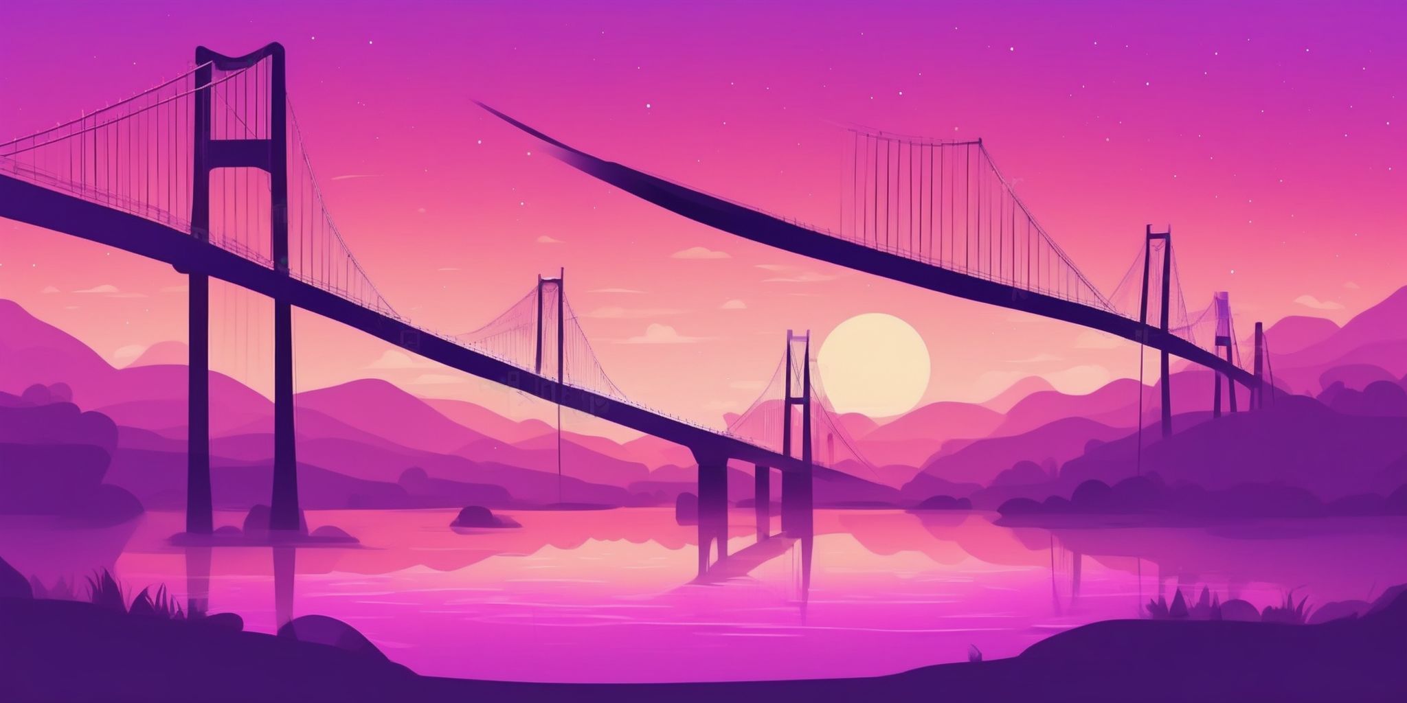 Bridge in flat illustration style, colorful purple gradient colors