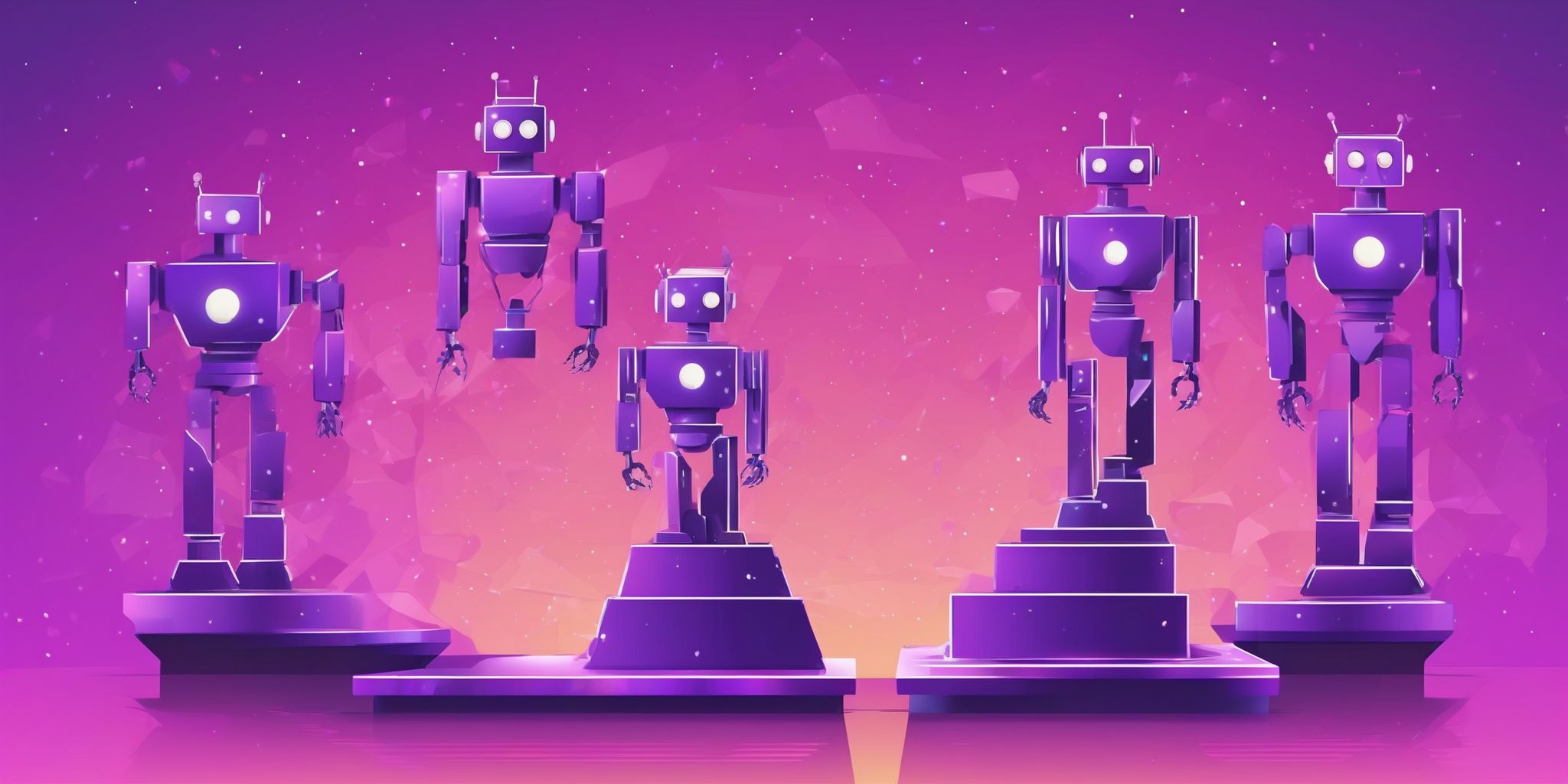 Winner's rostrum with robots on it in flat illustration style, colorful purple gradient colors