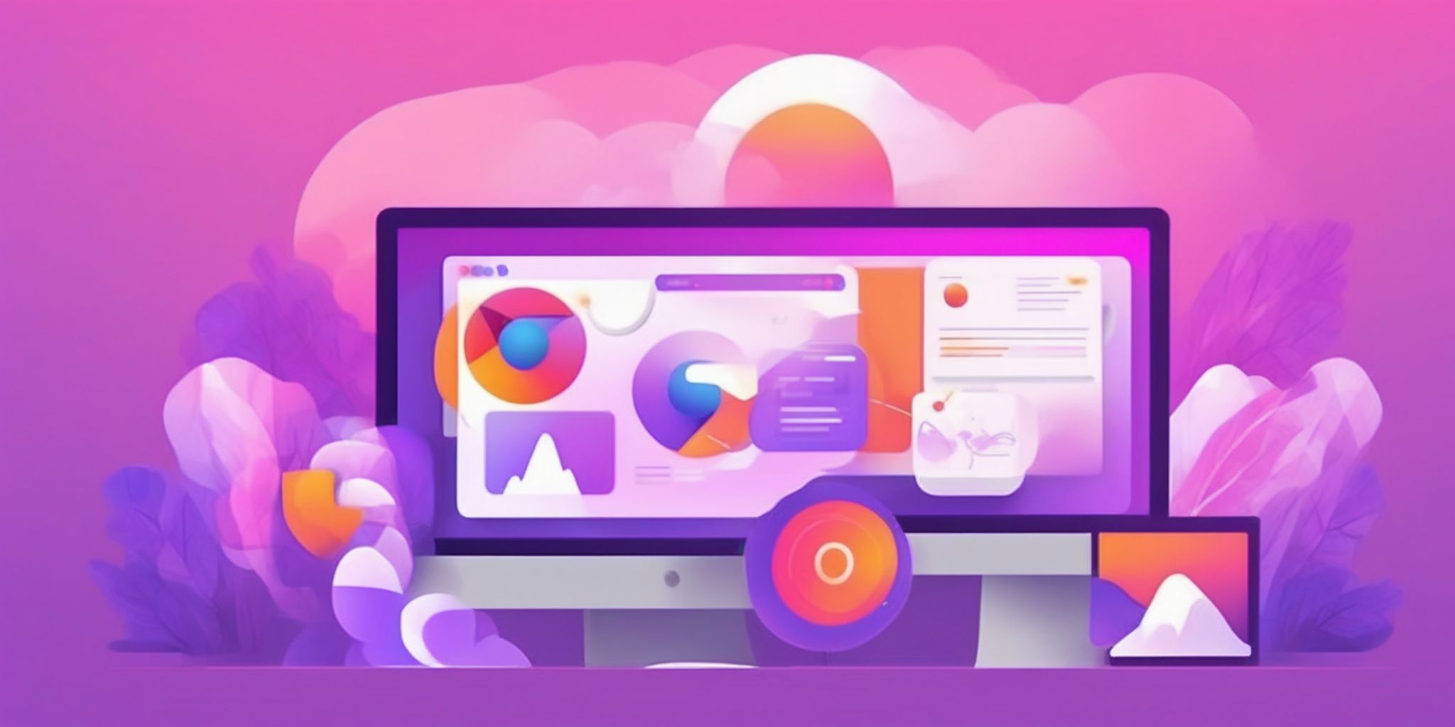 Browser in flat illustration style, colorful purple gradient colors