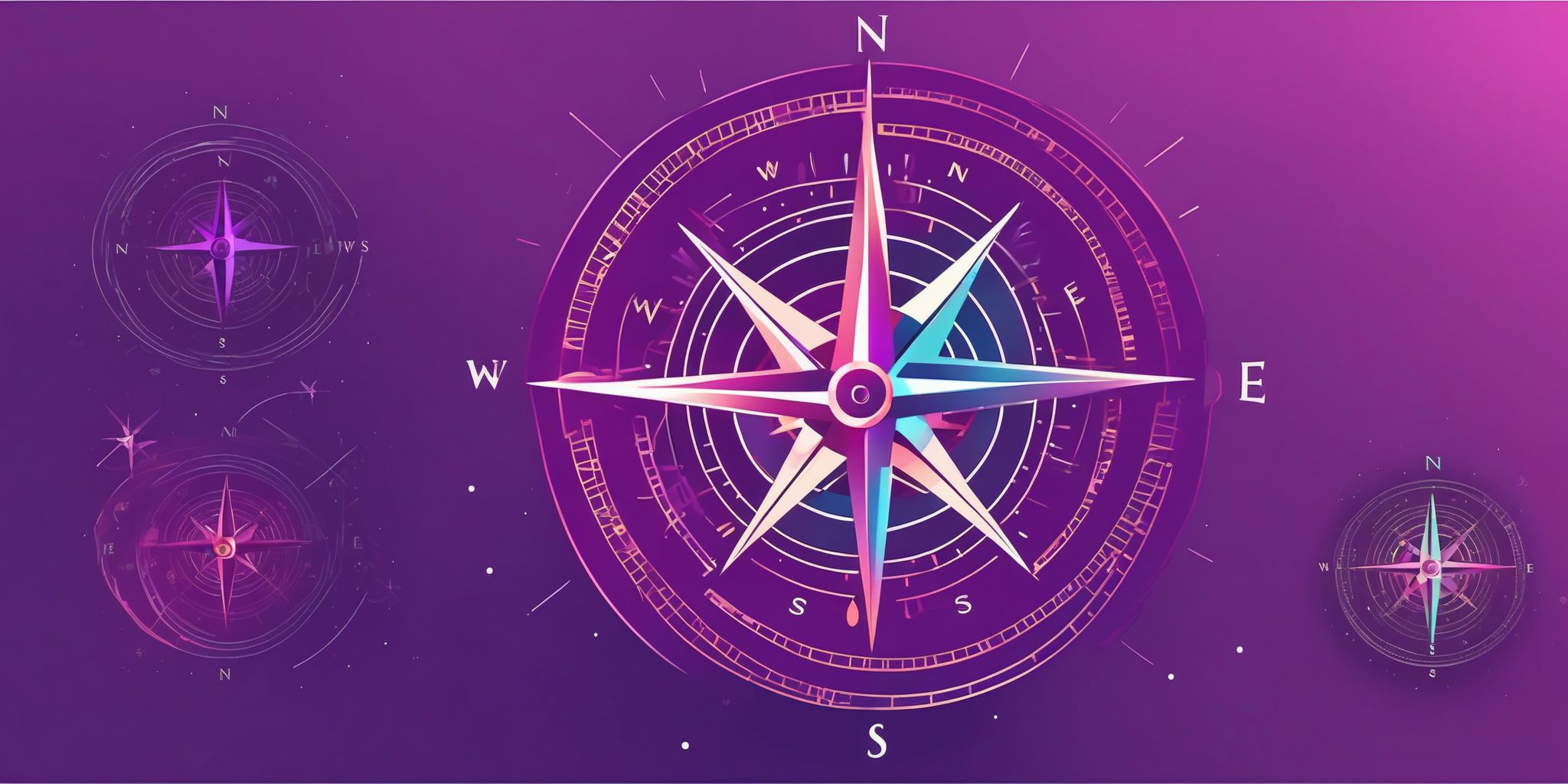 Compass in flat illustration style, colorful purple gradient colors