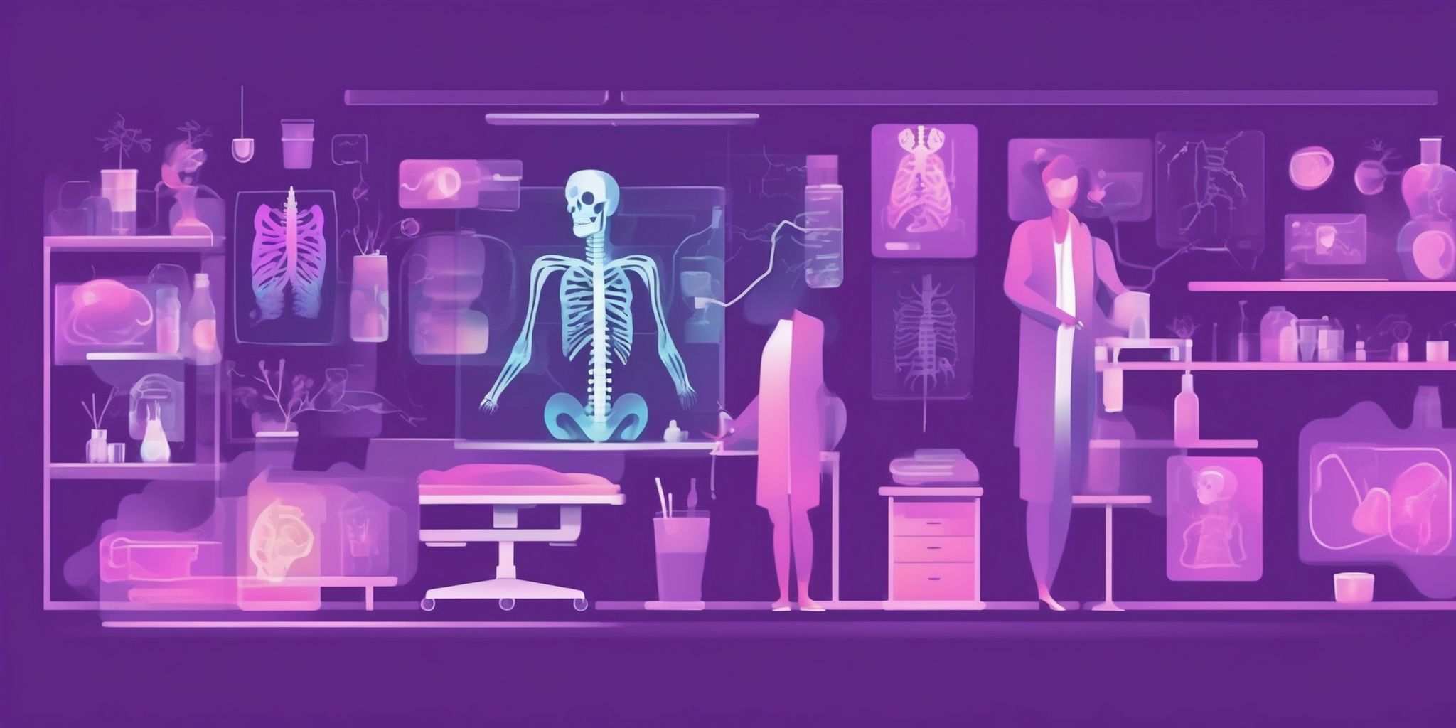 X-ray in flat illustration style, colorful purple gradient colors