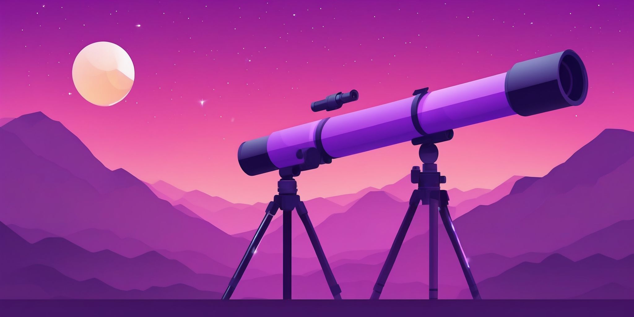 Telescope in flat illustration style, colorful purple gradient colors