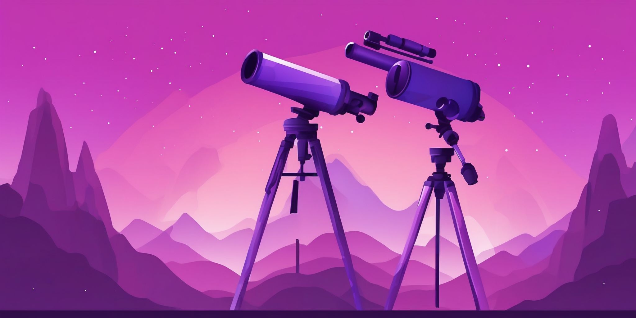 Telescope in flat illustration style, colorful purple gradient colors