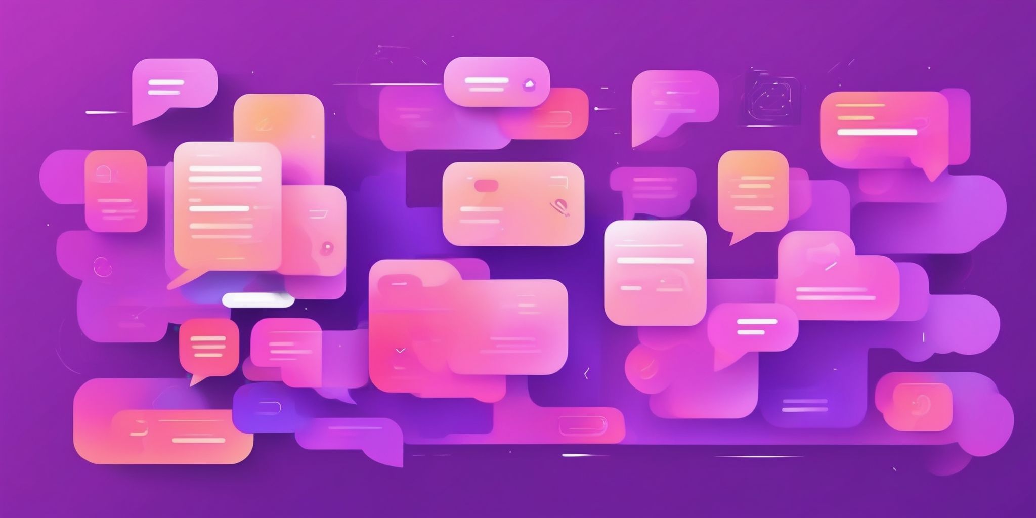 Text conversation in flat illustration style, colorful purple gradient colors