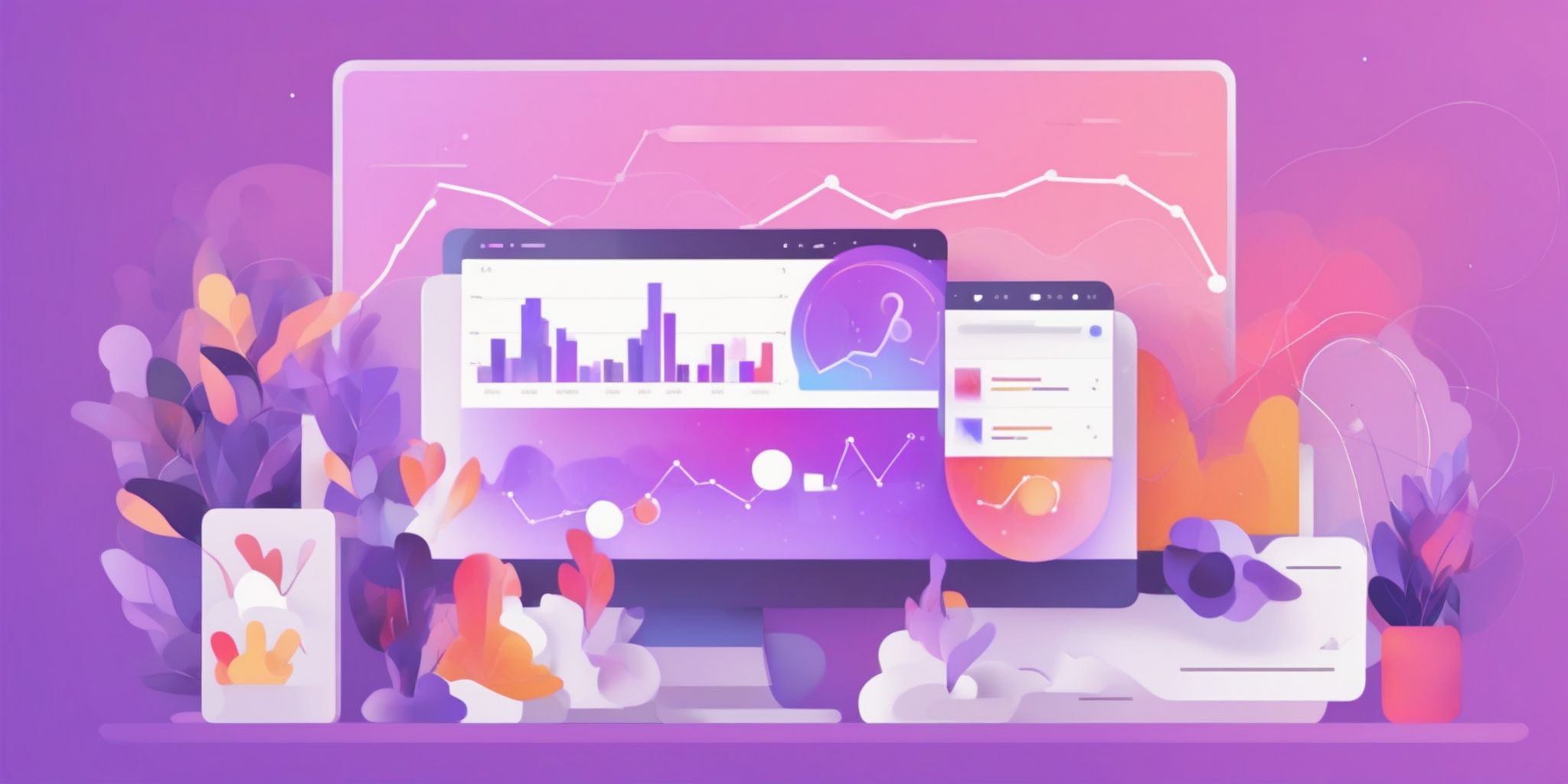 Google search console in flat illustration style, colorful purple gradient colors