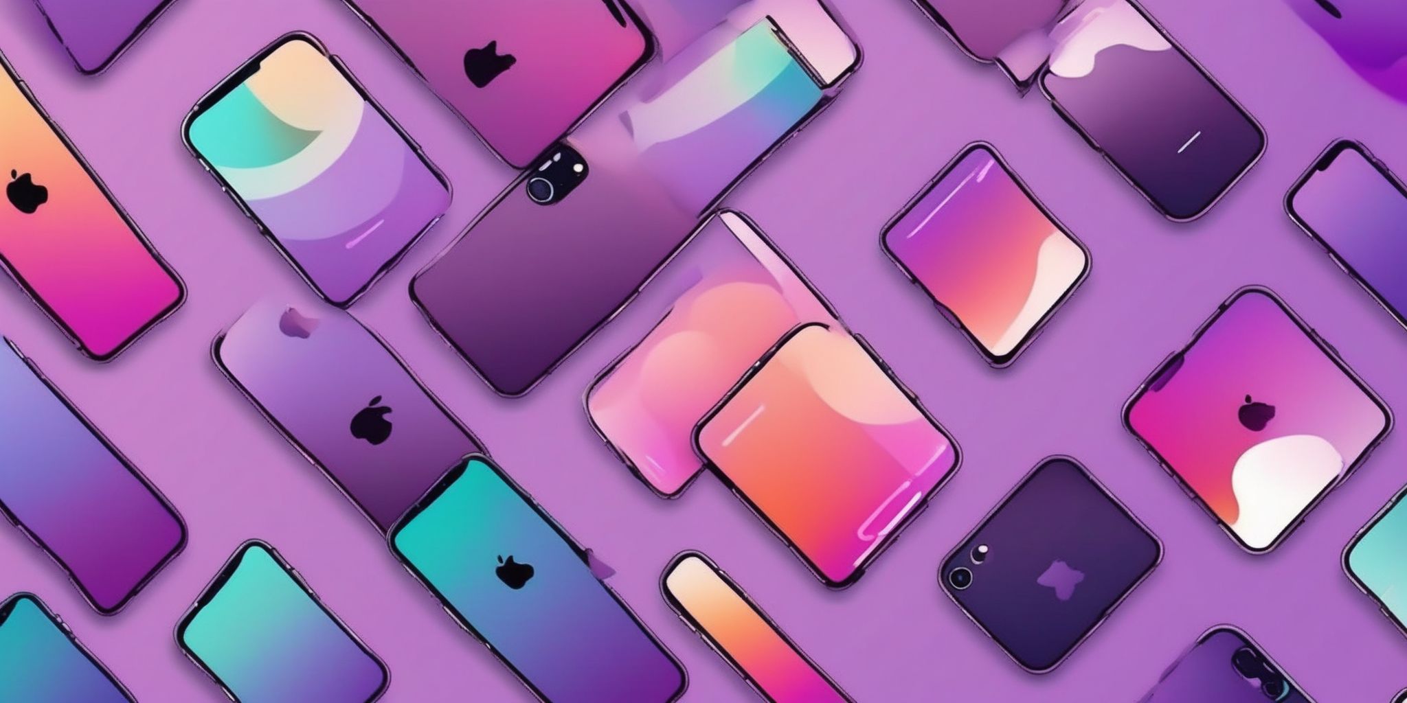 iPhone in flat illustration style, colorful purple gradient colors