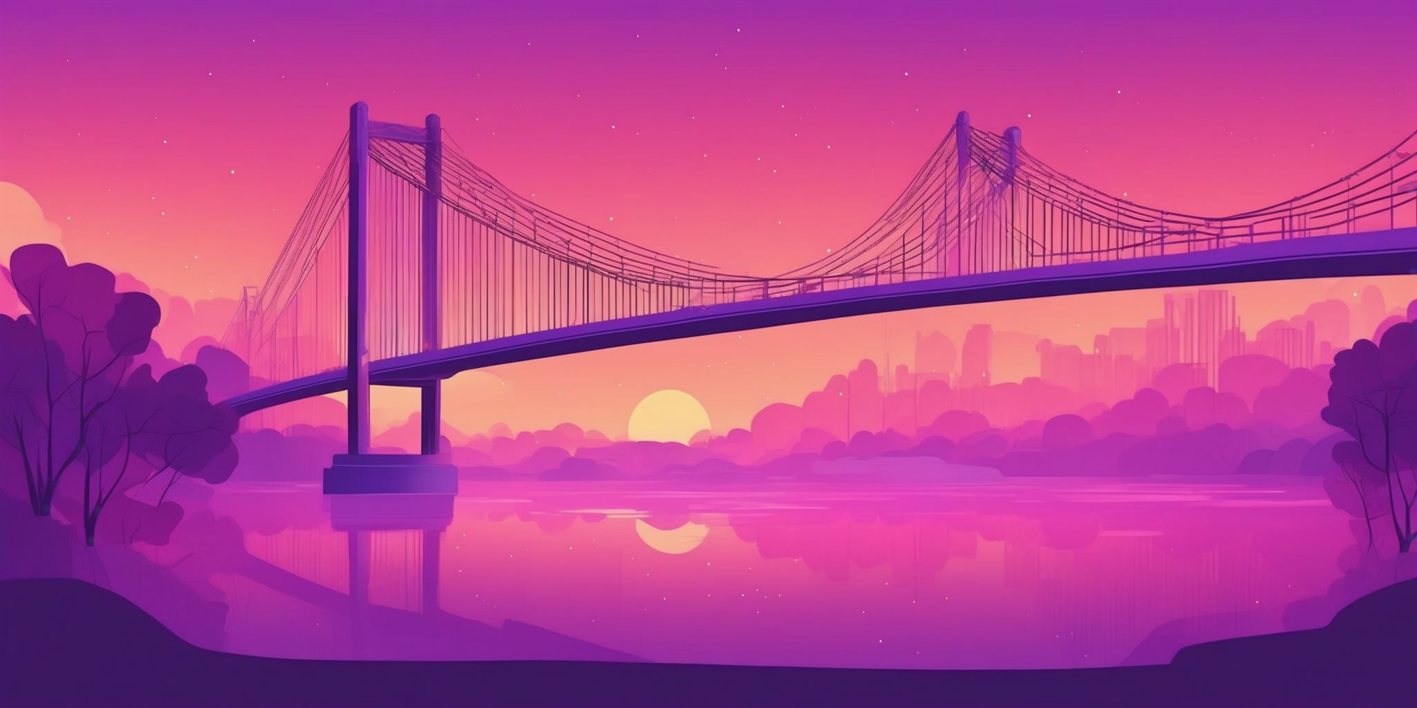 Bridge in flat illustration style, colorful purple gradient colors