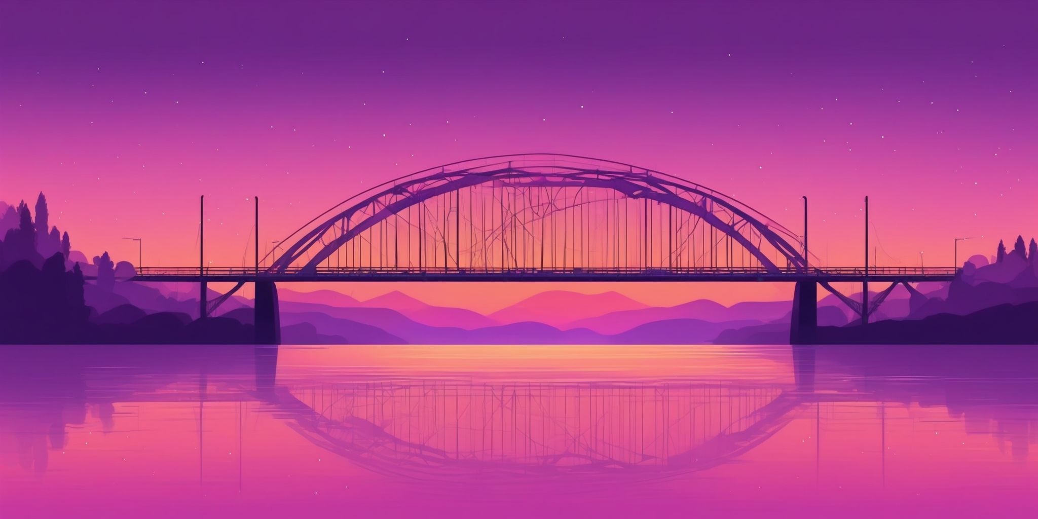 Bridge in flat illustration style, colorful purple gradient colors