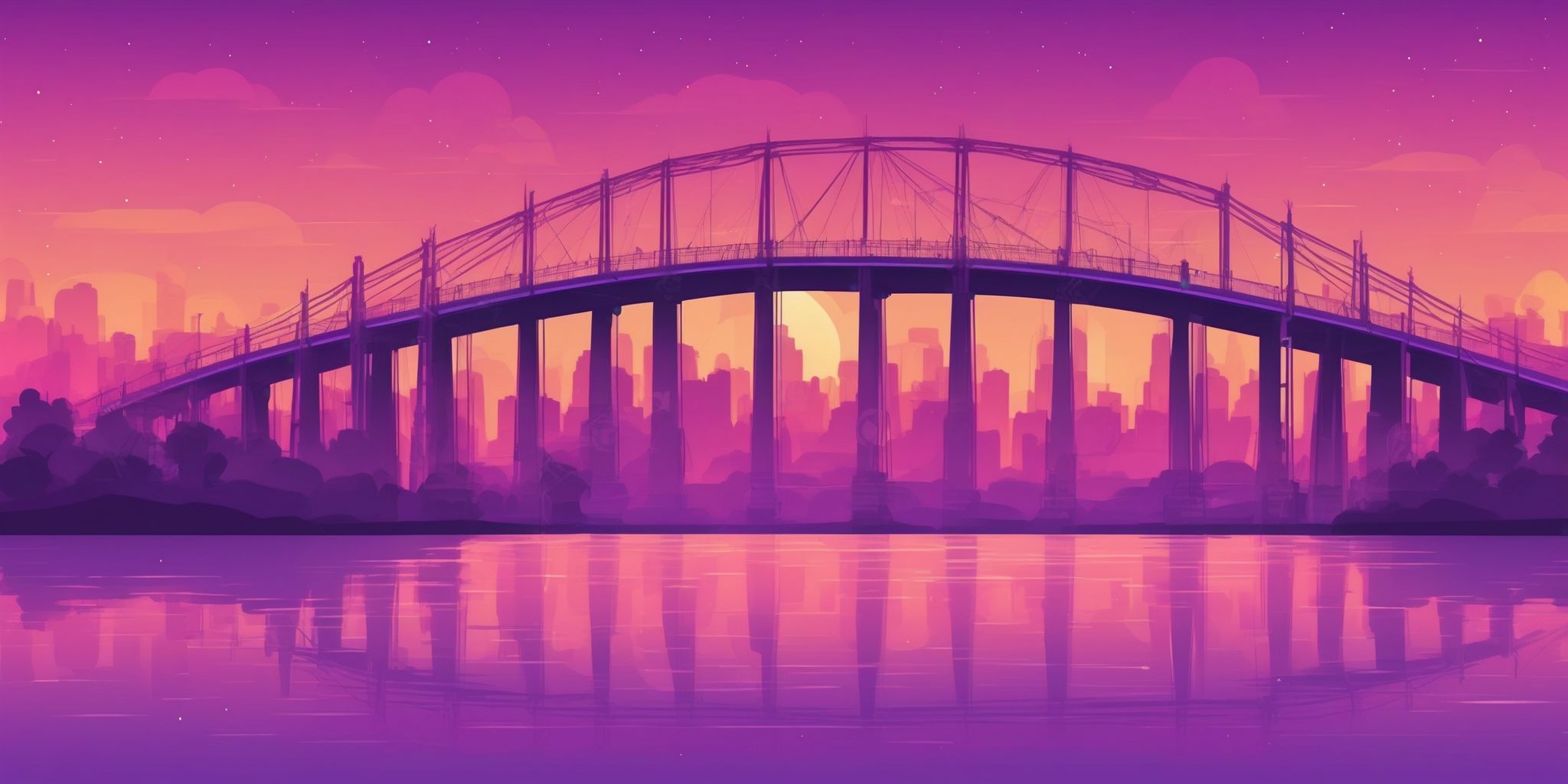 Bridge in flat illustration style, colorful purple gradient colors