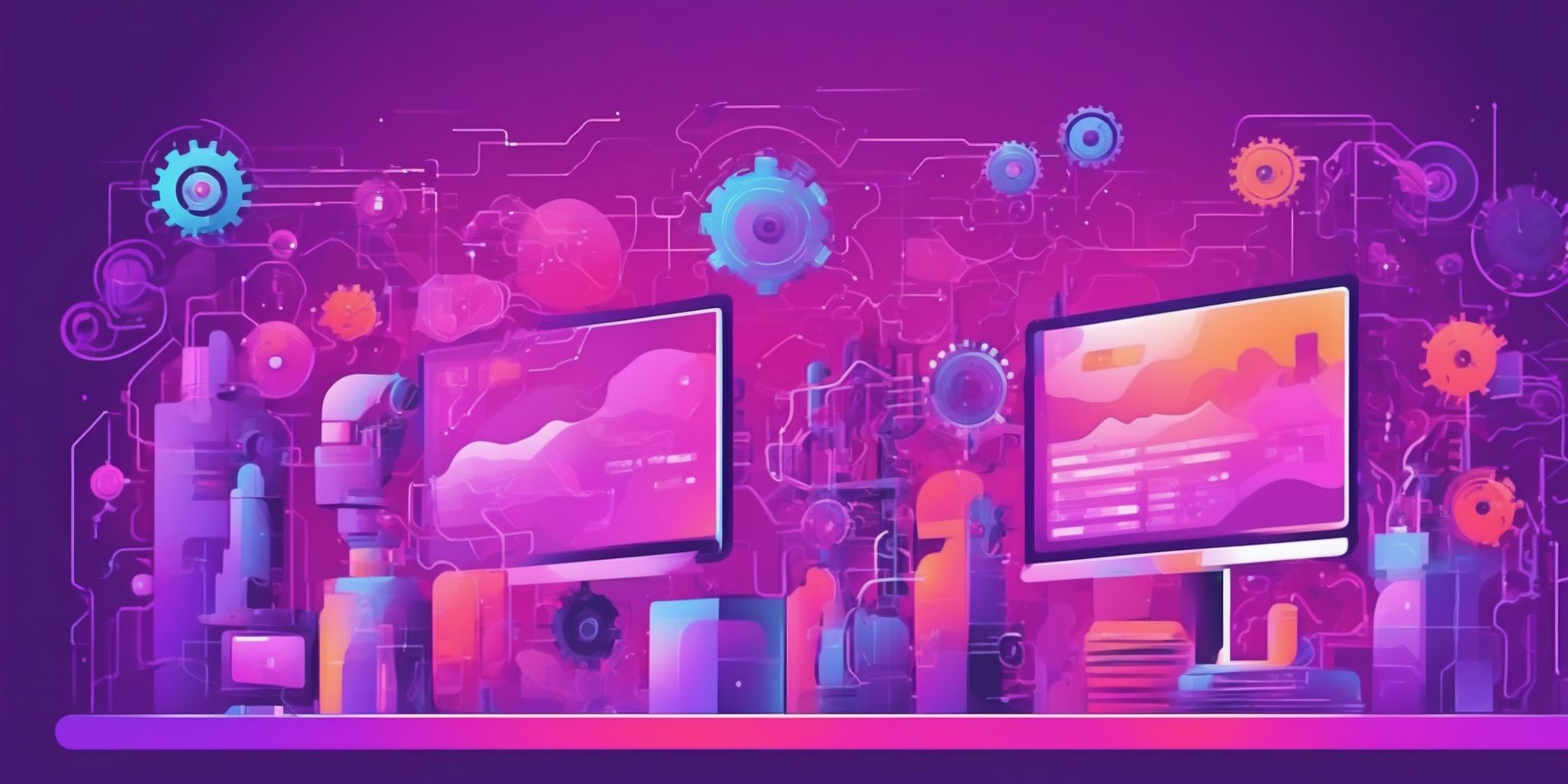 Automation in flat illustration style, colorful purple gradient colors