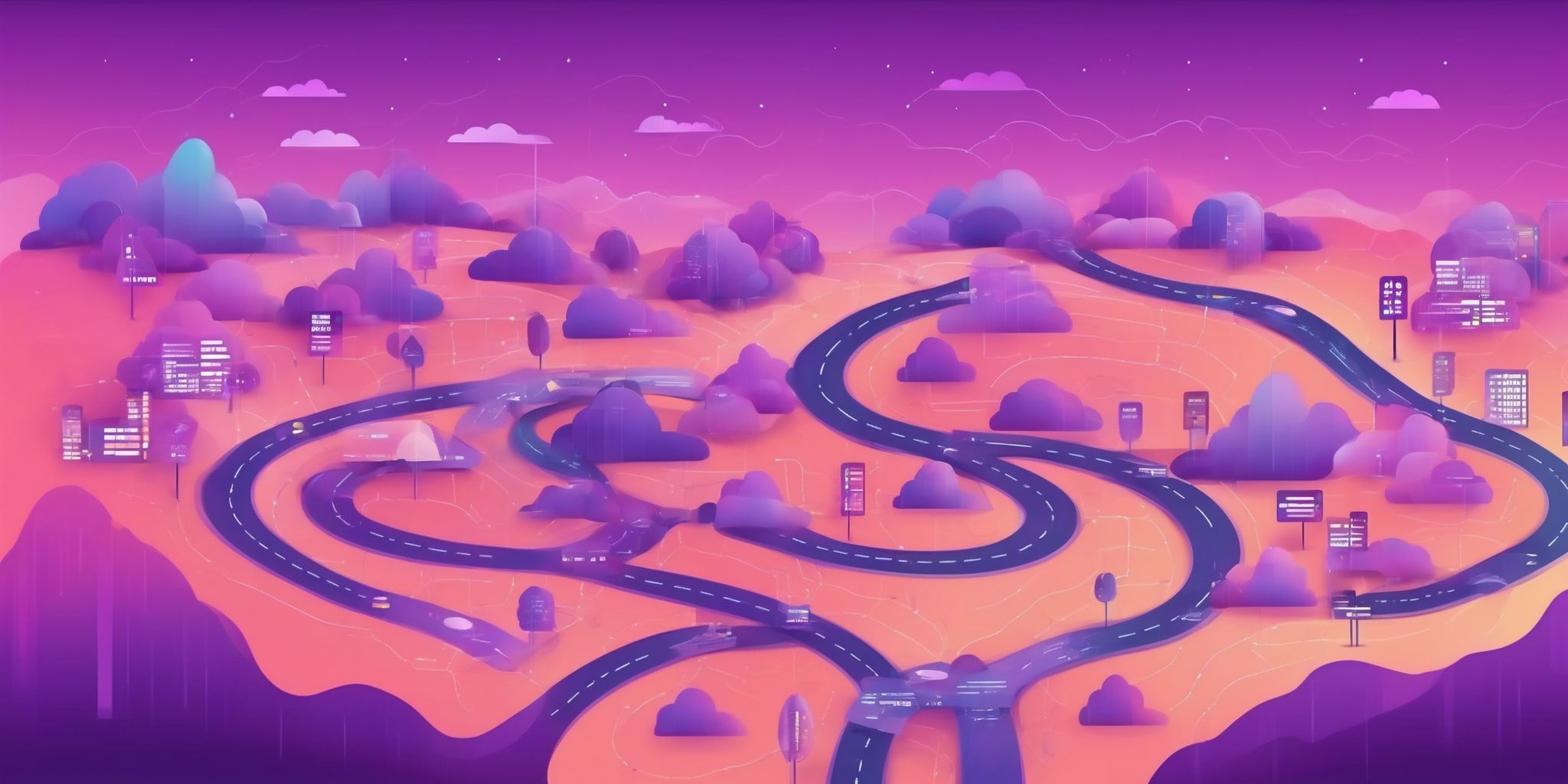 Roadmap in flat illustration style, colorful purple gradient colors