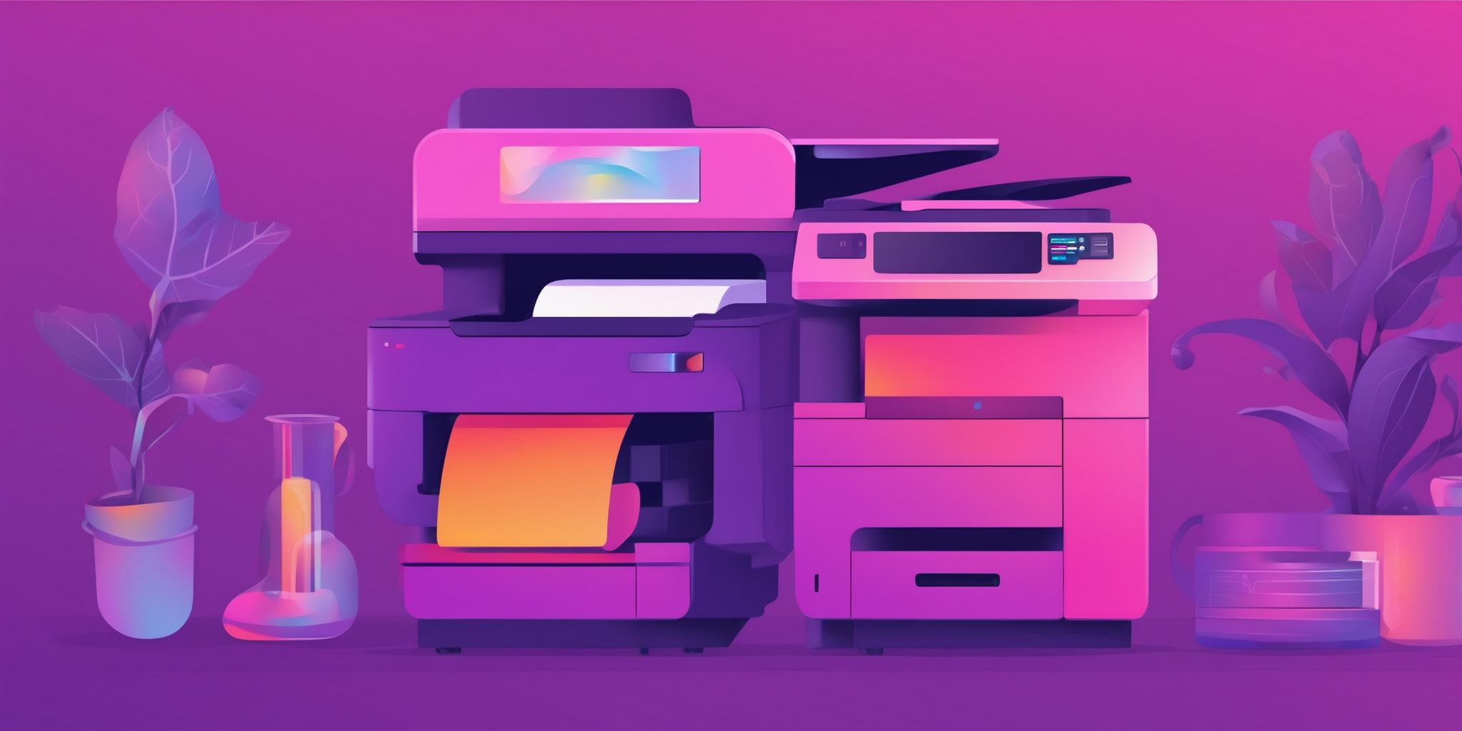 Printer in flat illustration style, colorful purple gradient colors