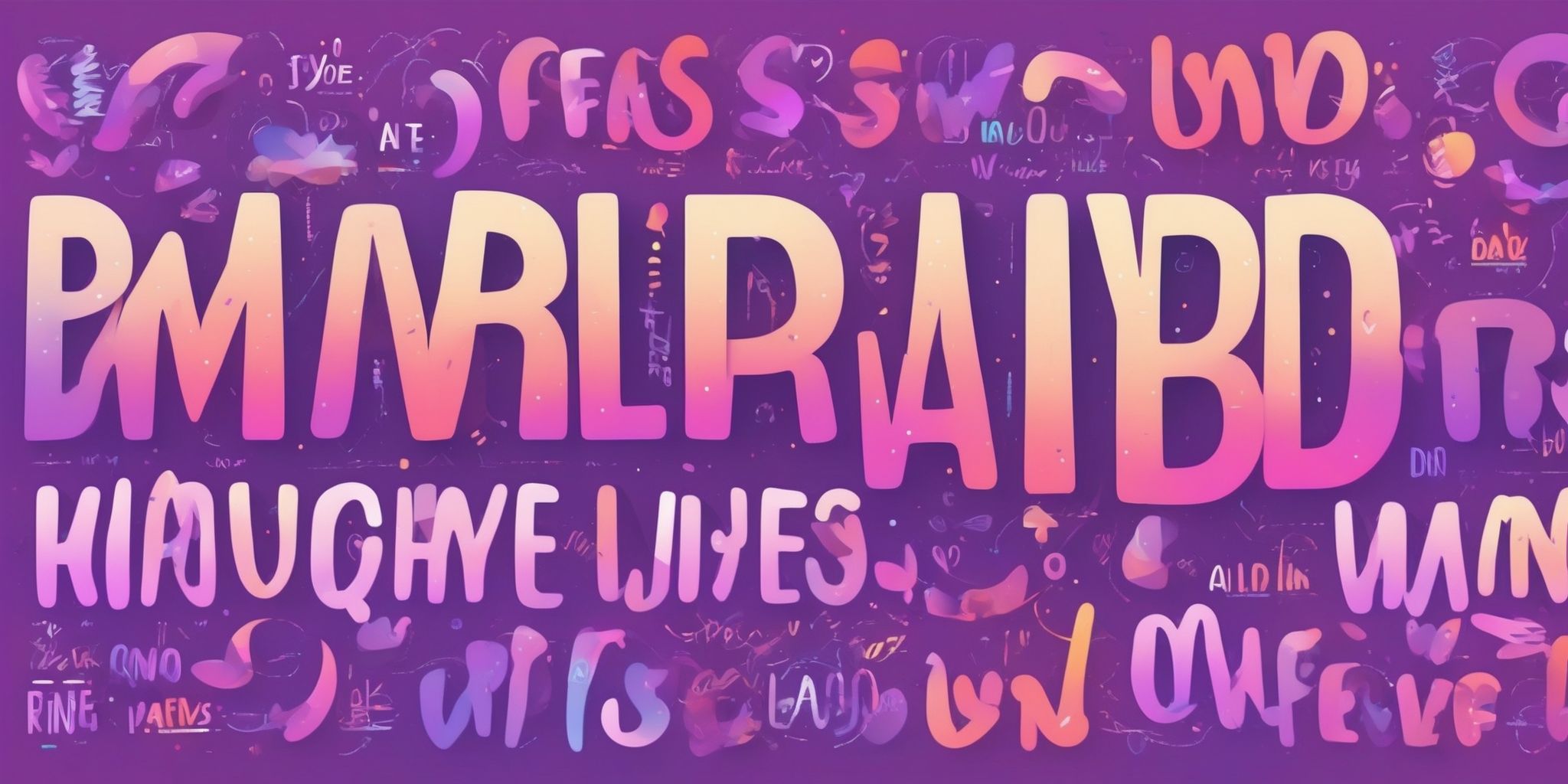 Words in flat illustration style, colorful purple gradient colors