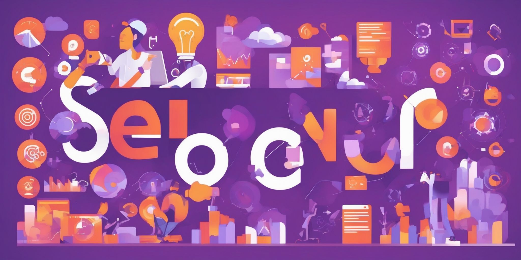 Keyword: SEO guru in flat illustration style, colorful purple gradient colors