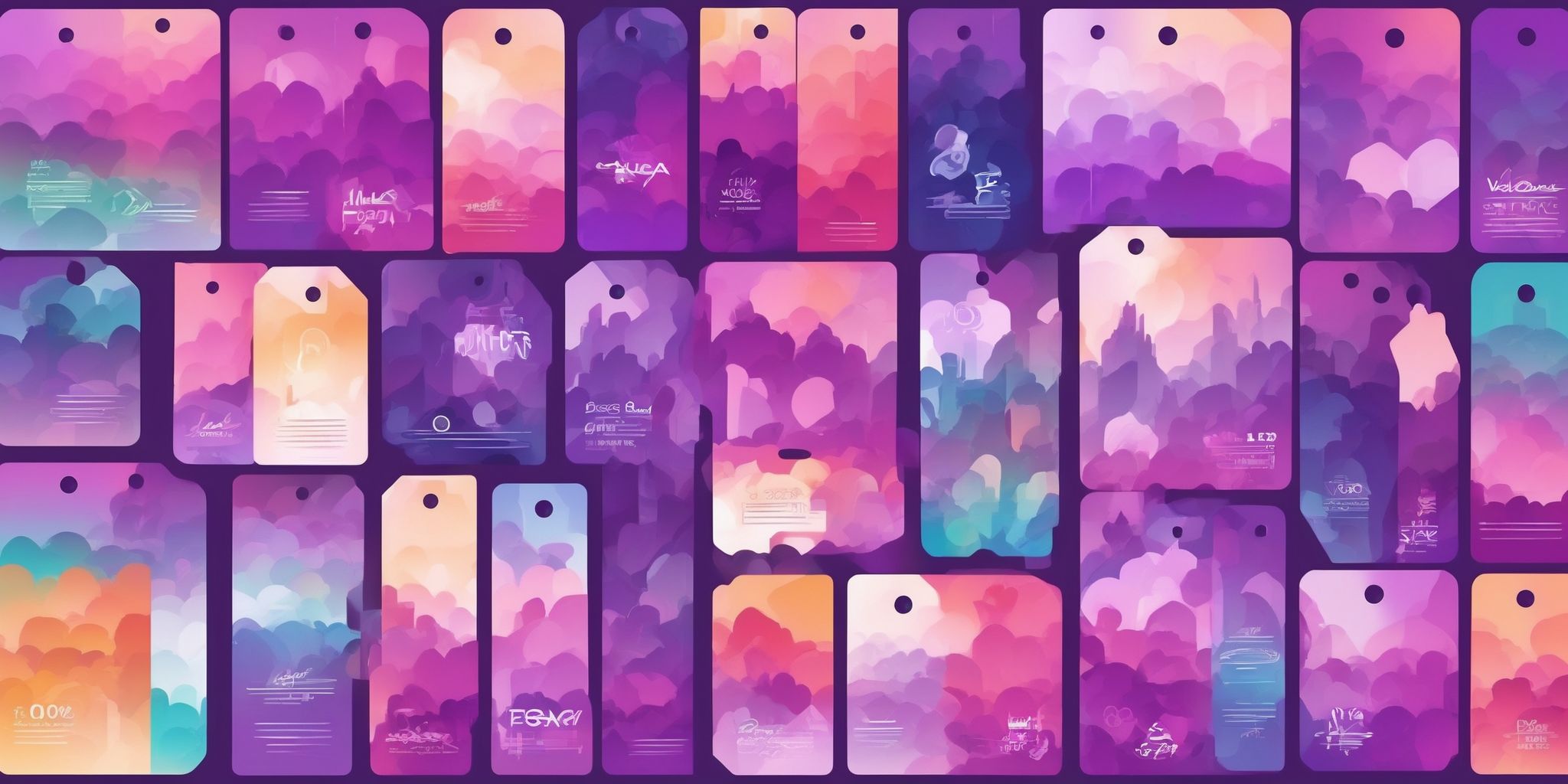 Tags in flat illustration style, colorful purple gradient colors