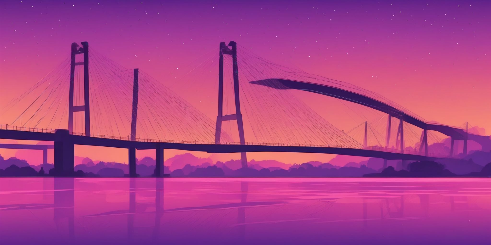 Bridge in flat illustration style, colorful purple gradient colors