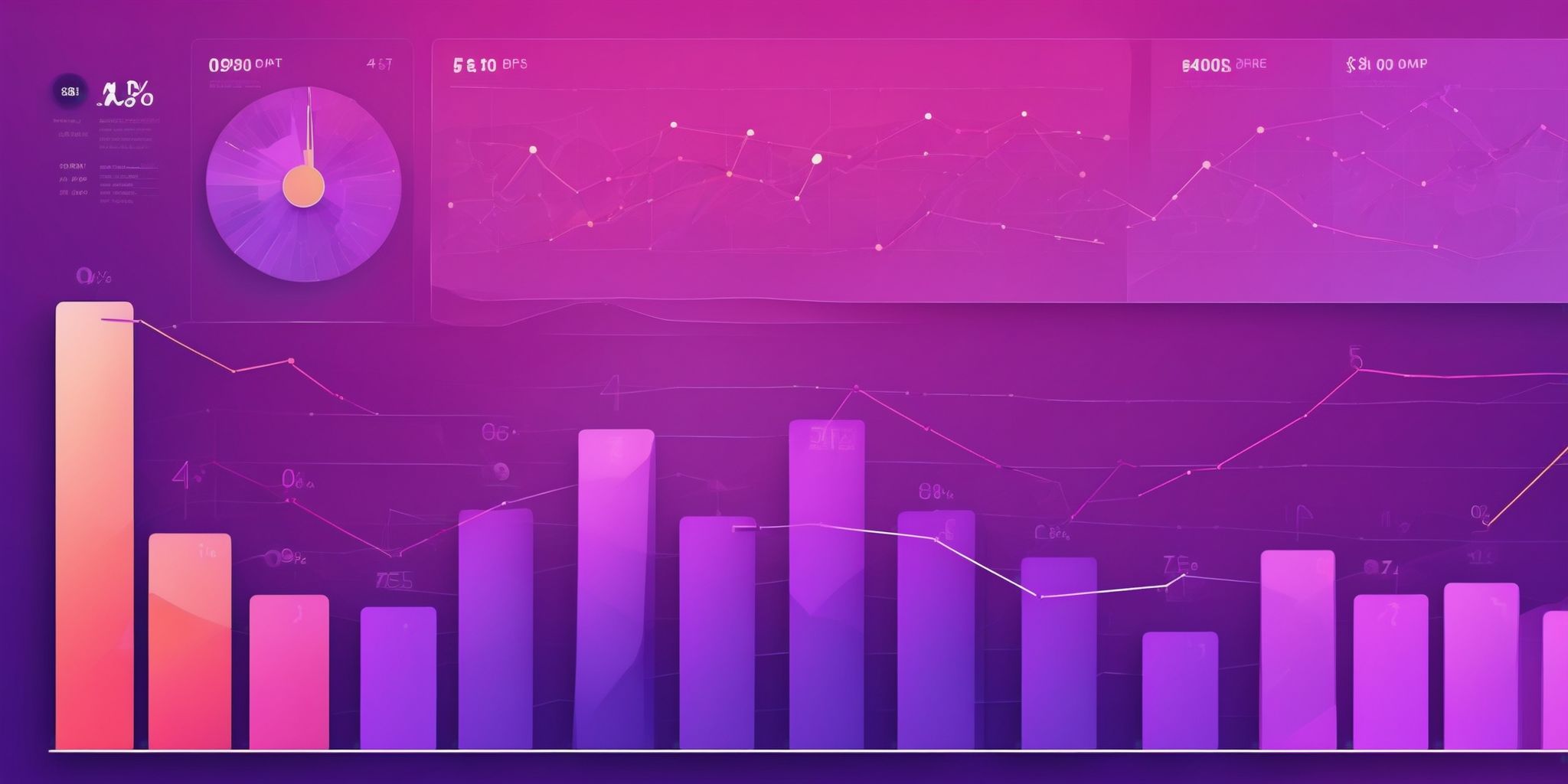 Graphs in flat illustration style, colorful purple gradient colors