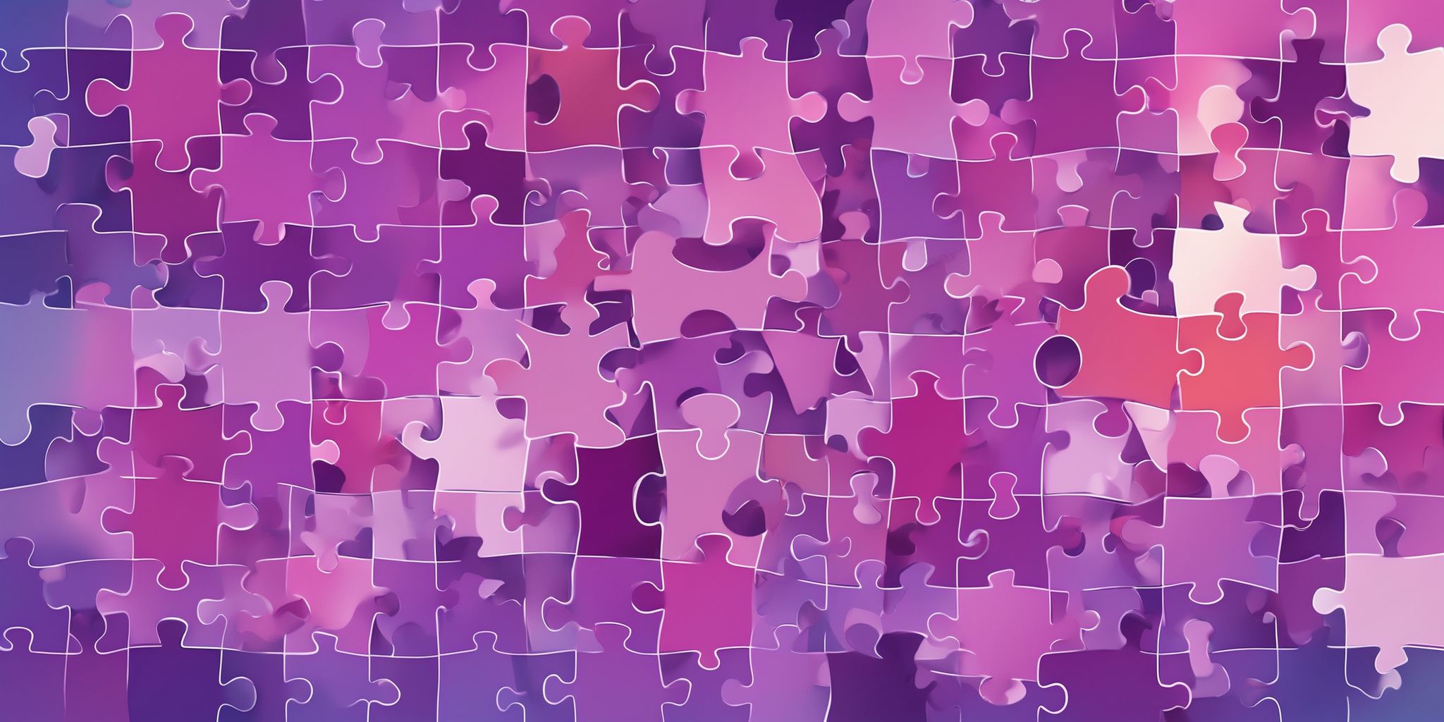 Puzzle pieces in flat illustration style, colorful purple gradient colors