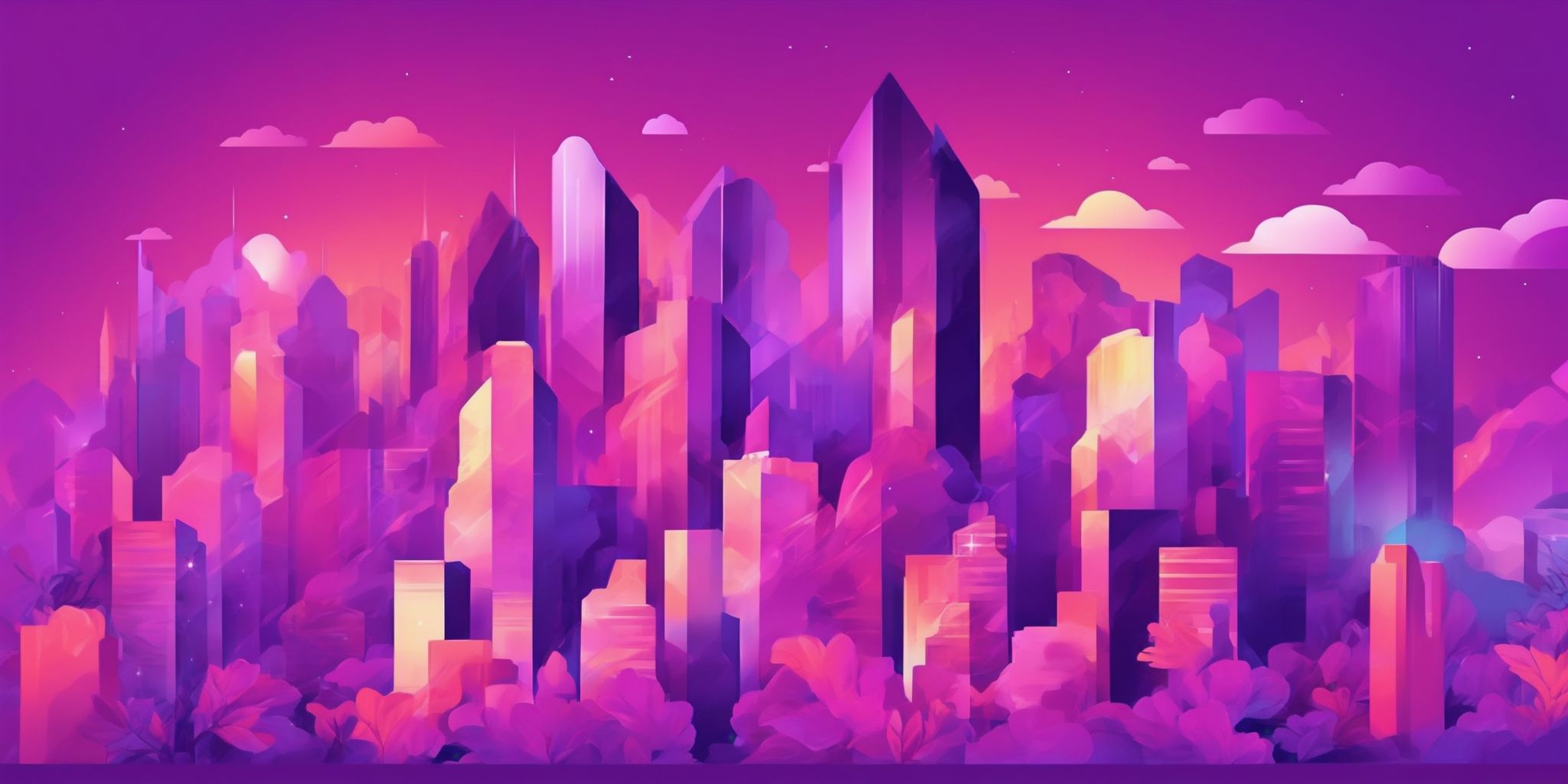 Credited expertise in flat illustration style, colorful purple gradient colors