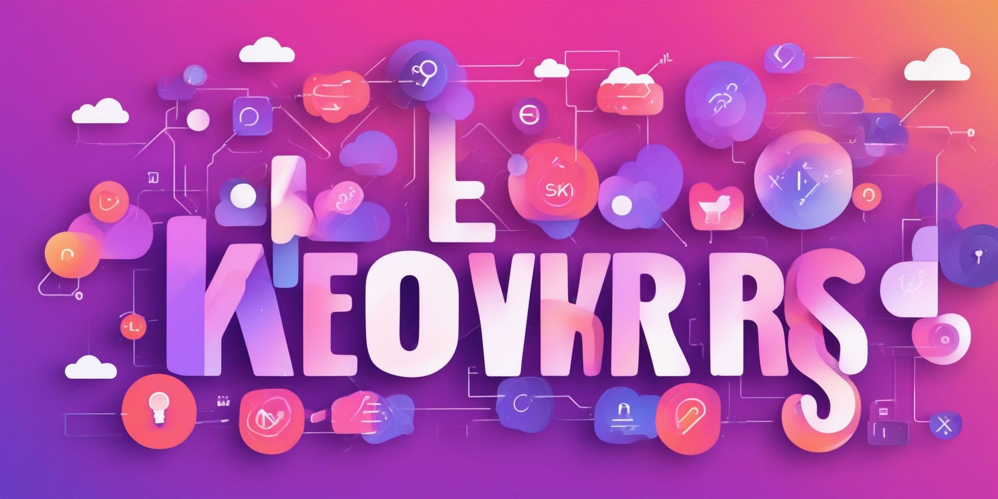 Keywords in flat illustration style, colorful purple gradient colors