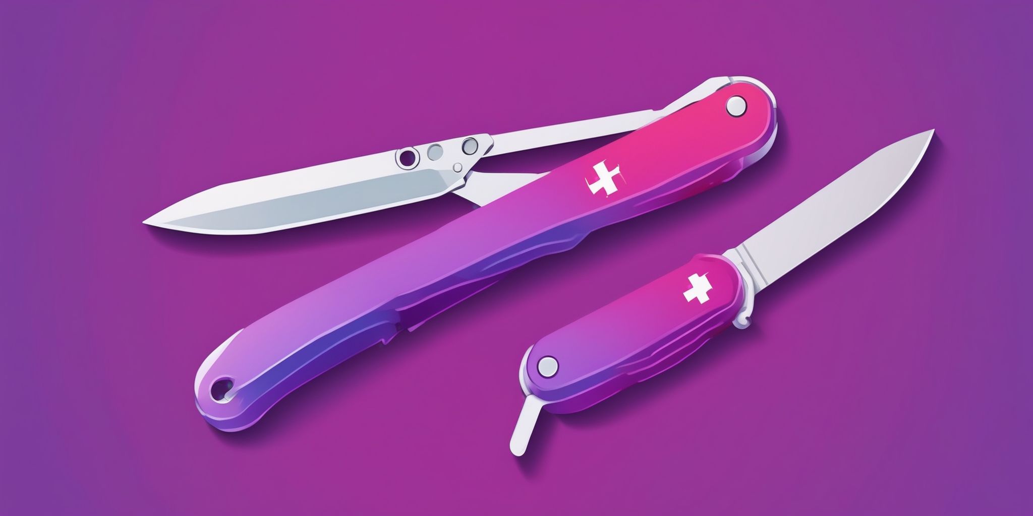 Swiss army knife in flat illustration style, colorful purple gradient colors