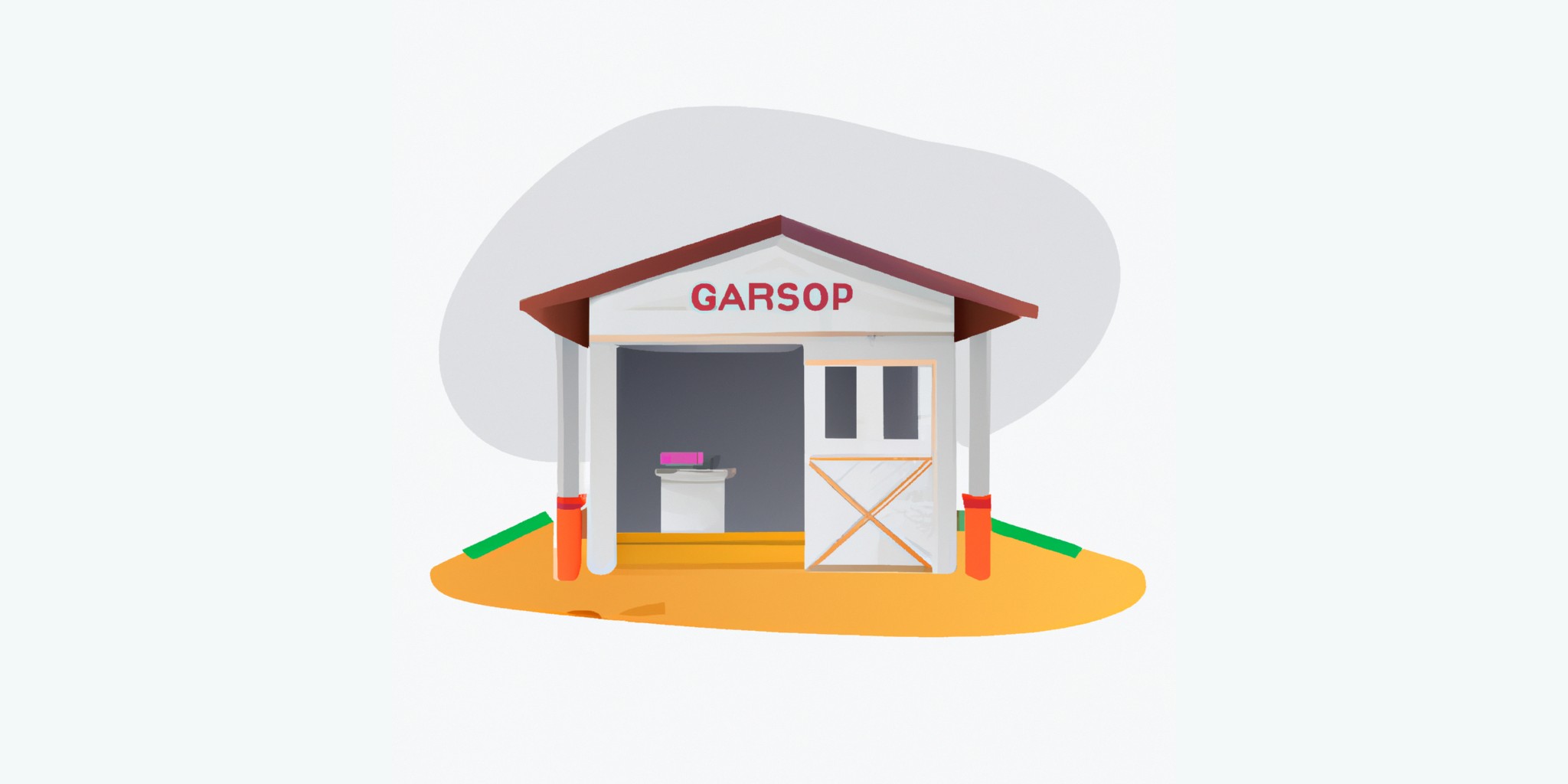 a garage or kiosk in flat illustration style with gradients and white background