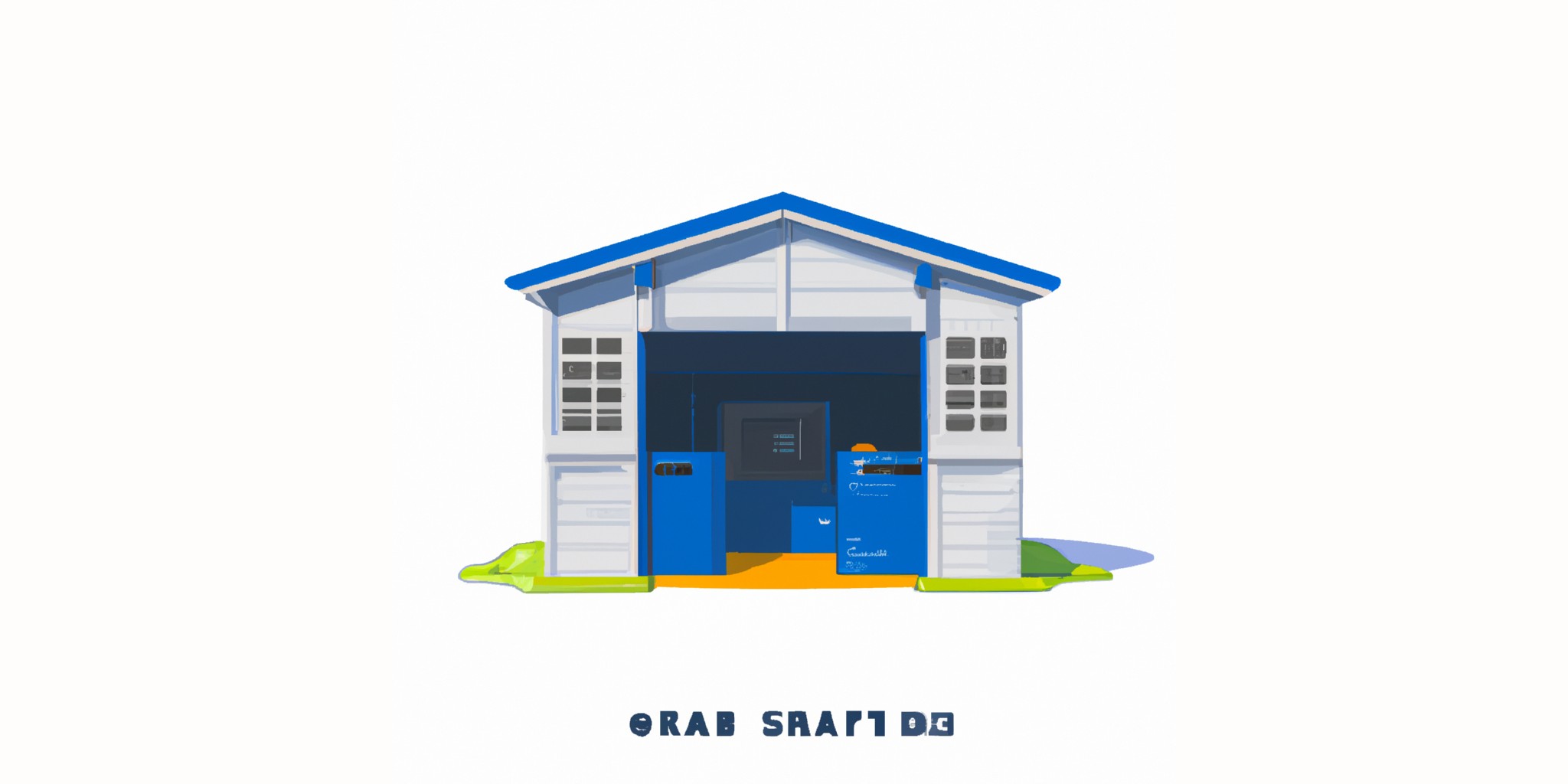 a garage or kiosk in flat illustration style with gradients and white background