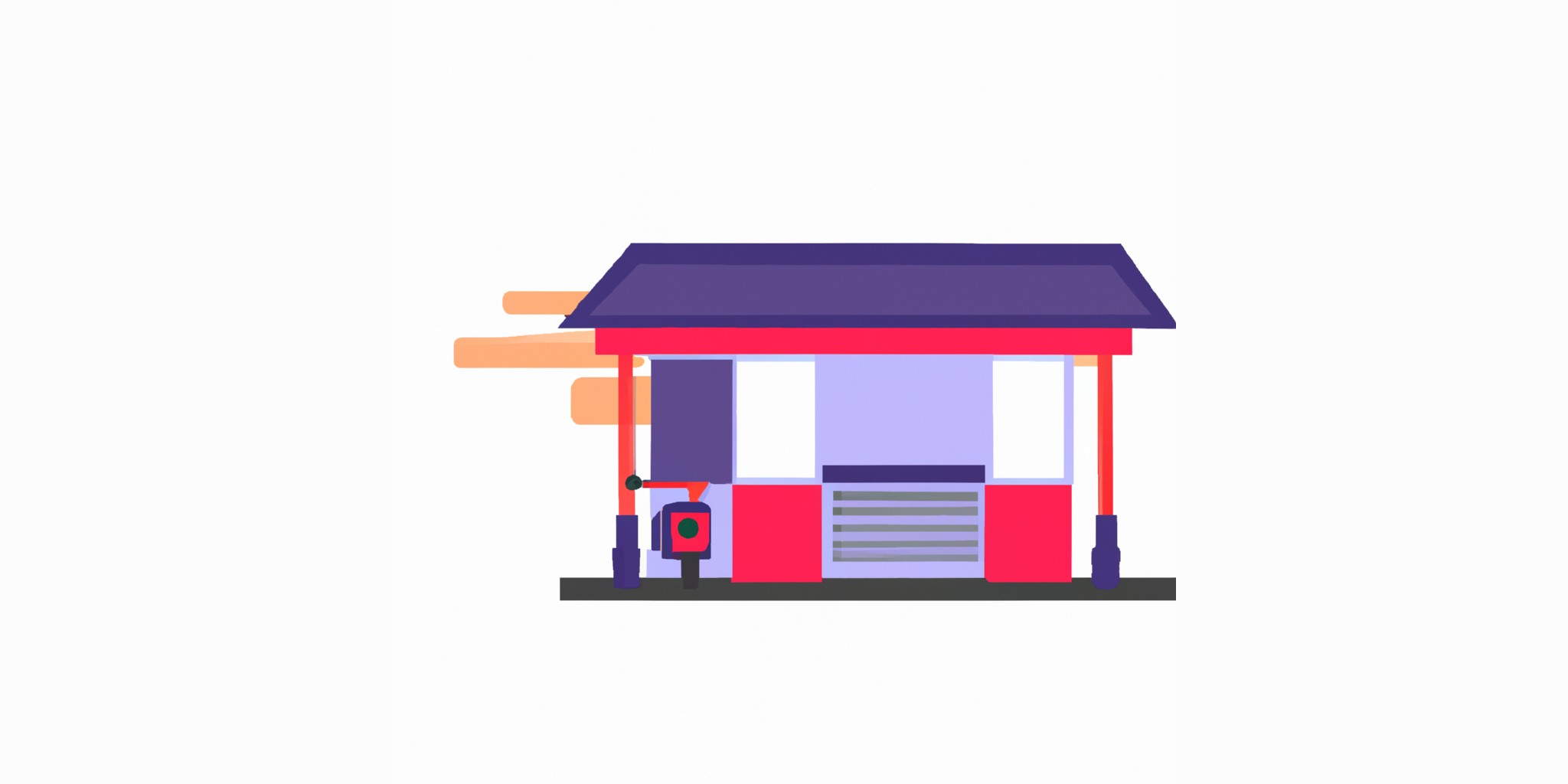 a garage or kiosk in flat illustration style with gradients and white background