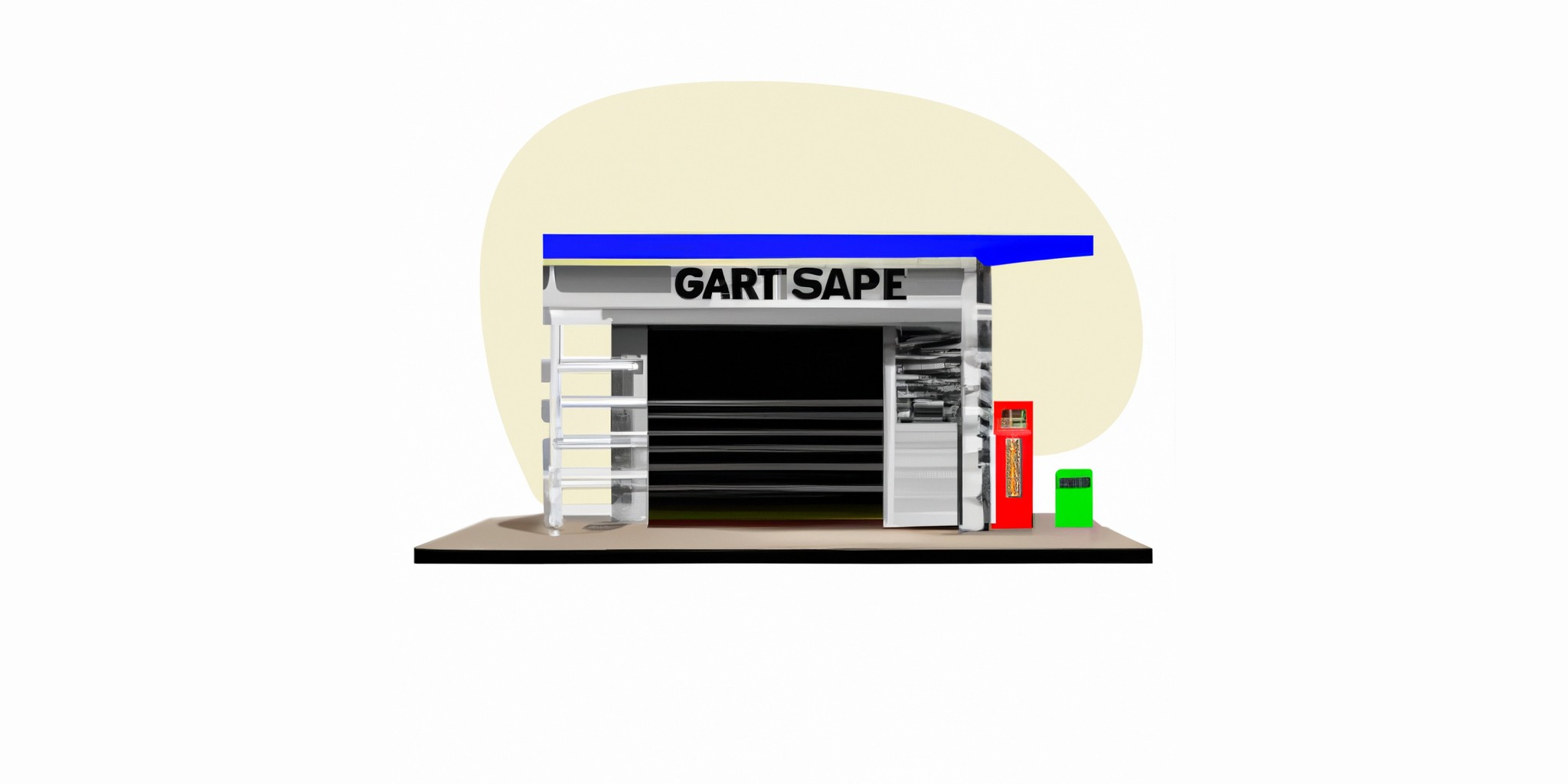 a garage or kiosk in flat illustration style with gradients and white background