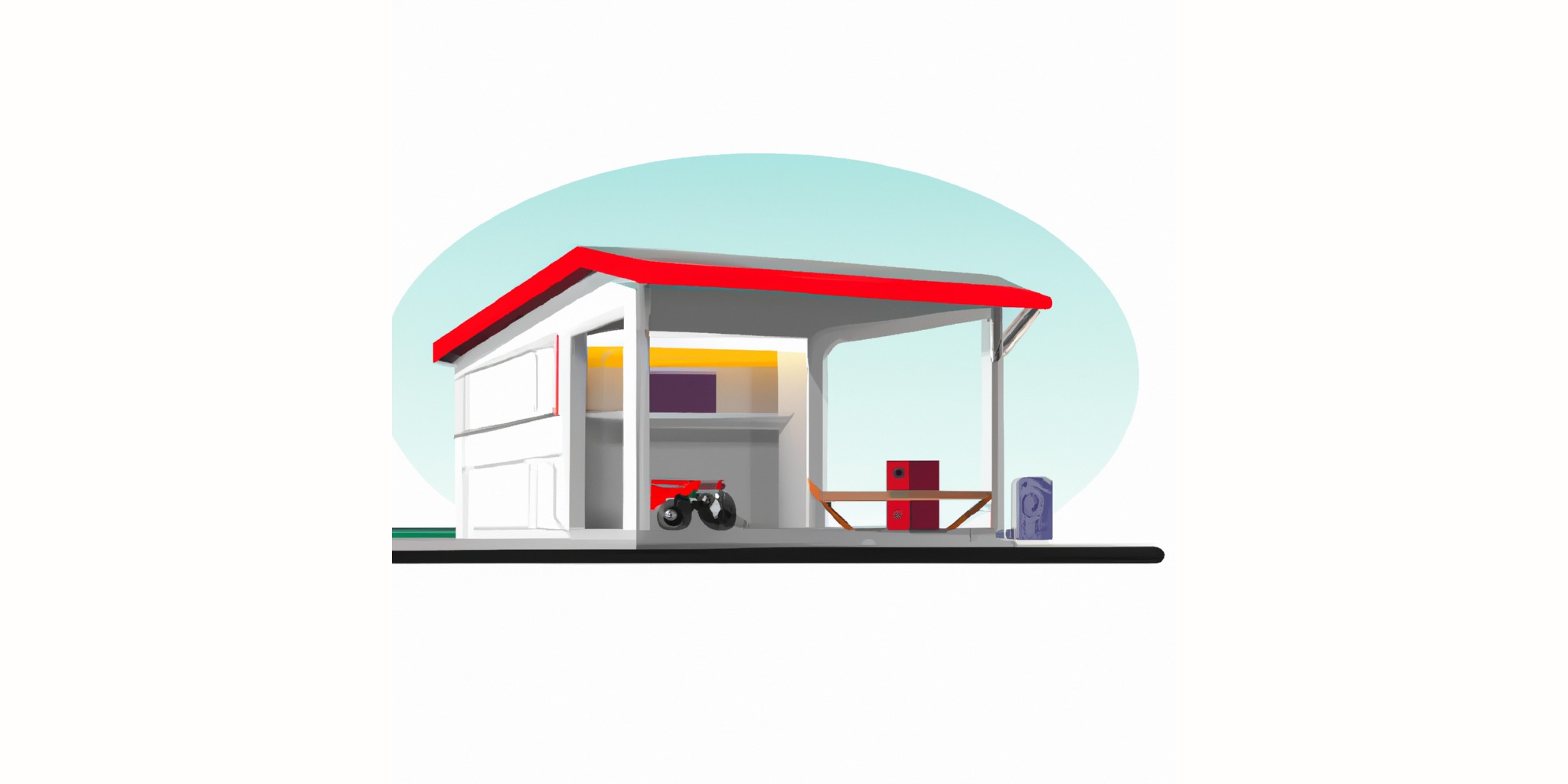 a garage or kiosk in flat illustration style with gradients and white background