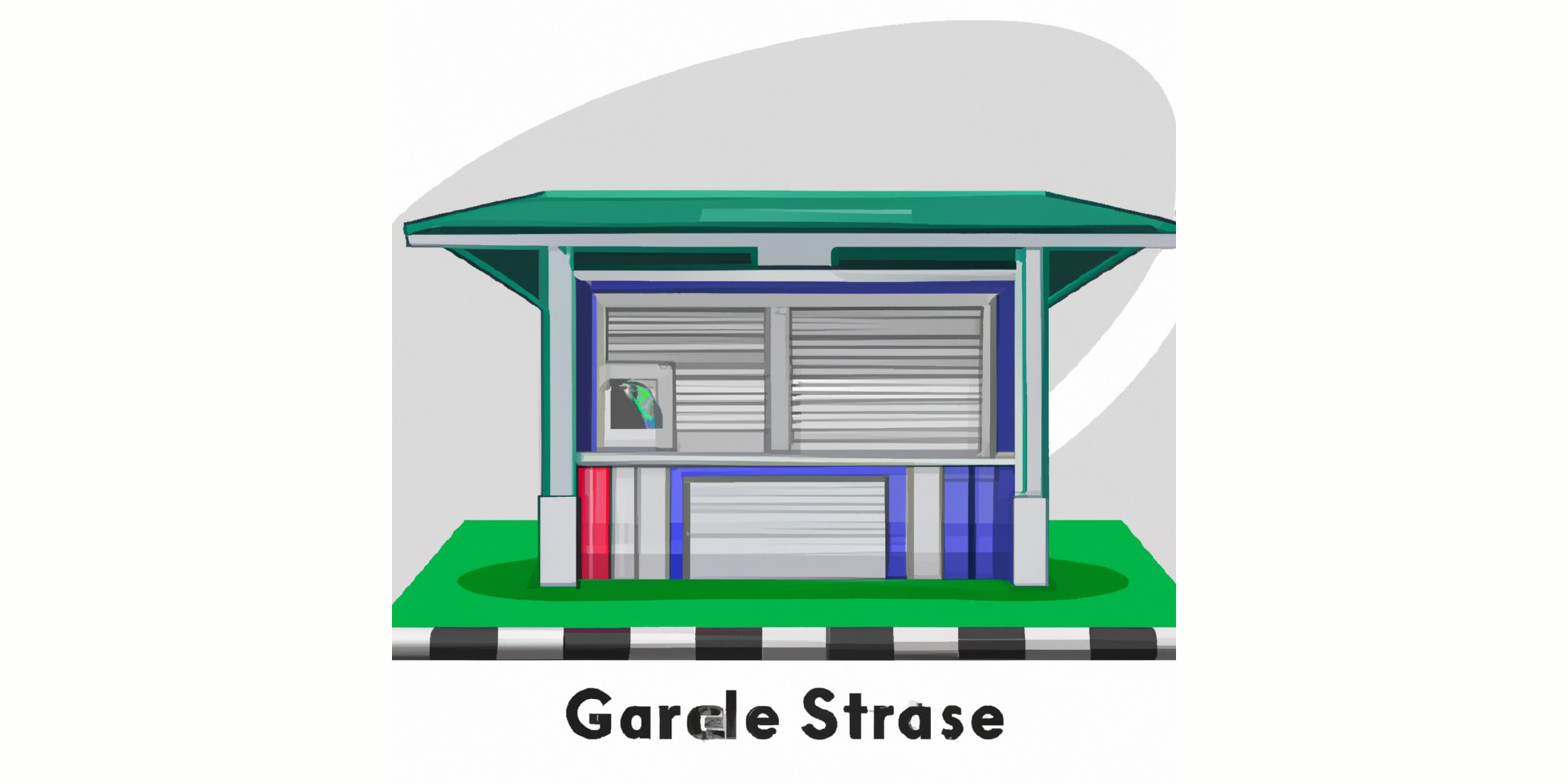 a garage or kiosk in flat illustration style with gradients and white background