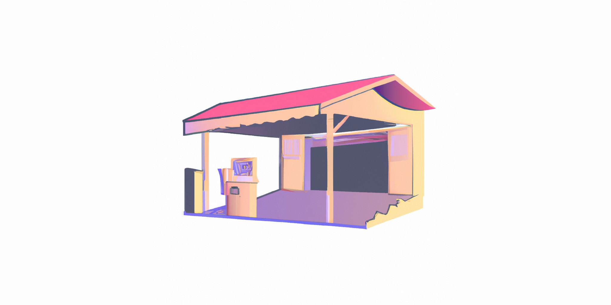 a garage or kiosk in flat illustration style with gradients and white background