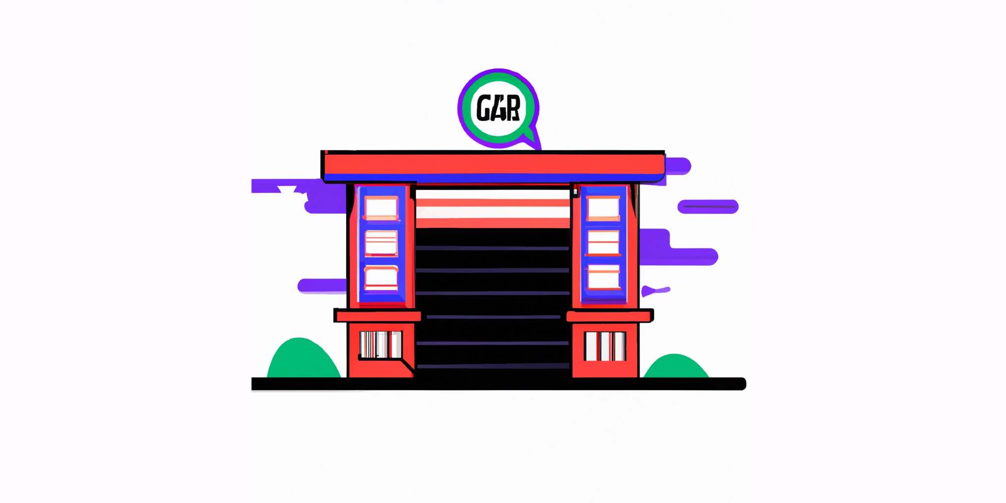 a garage or kiosk in flat illustration style with gradients and white background