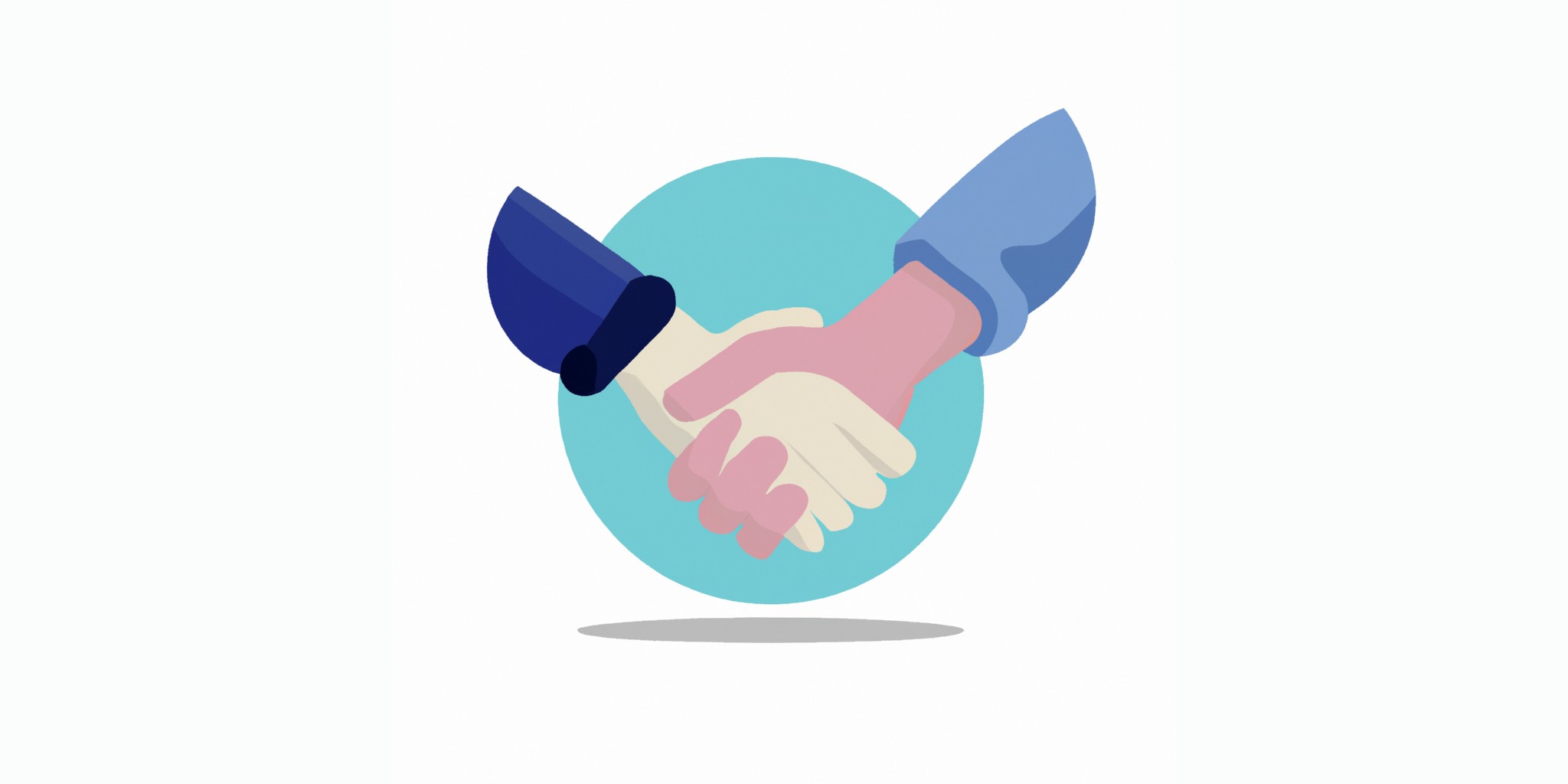 a handshake in flat illustration style with gradients and white background