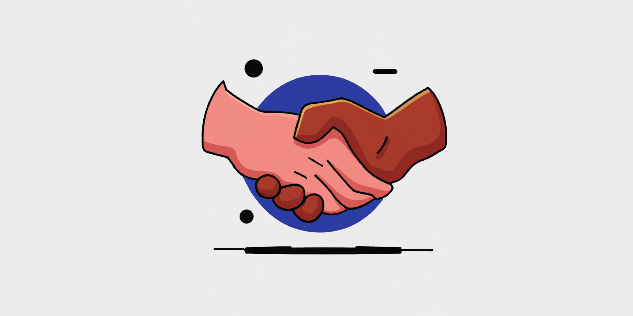 a handshake in flat illustration style with gradients and white background