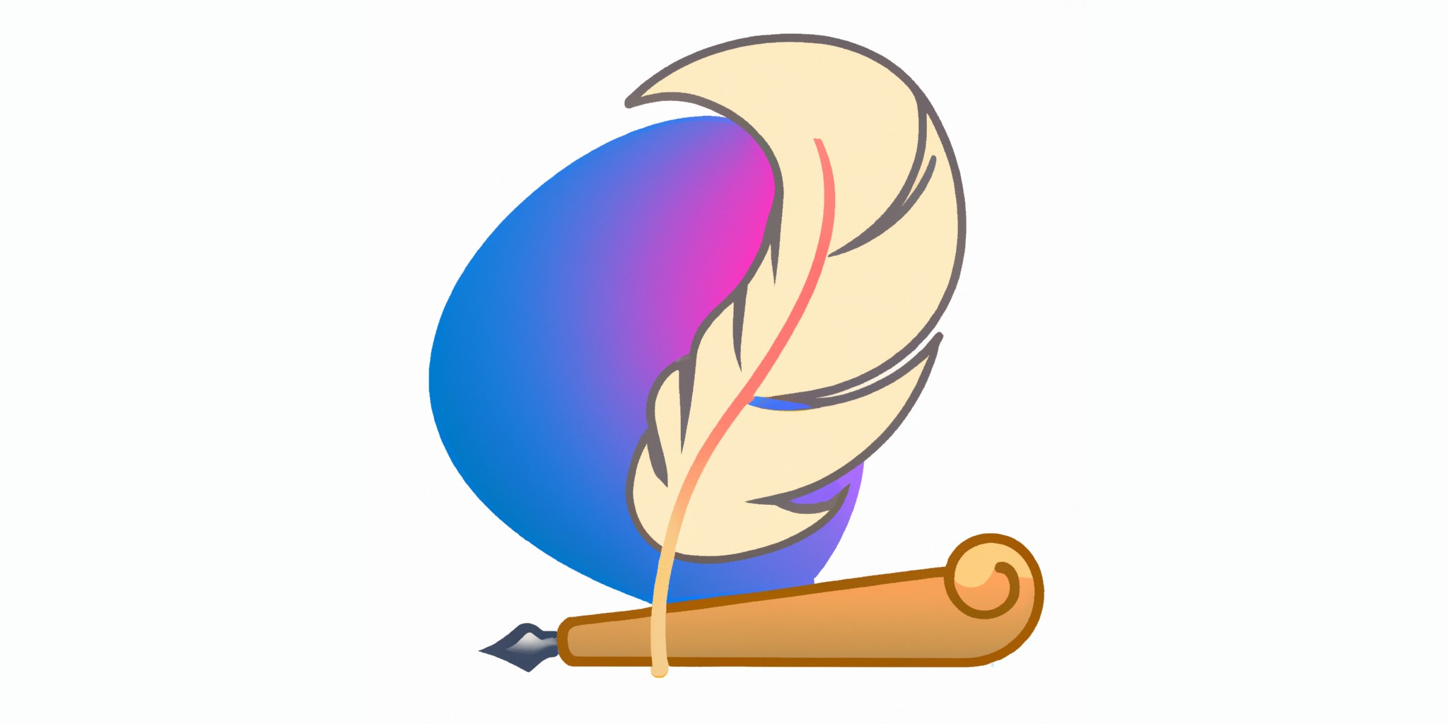 a quill and scroll in flat illustration style with gradients and white background